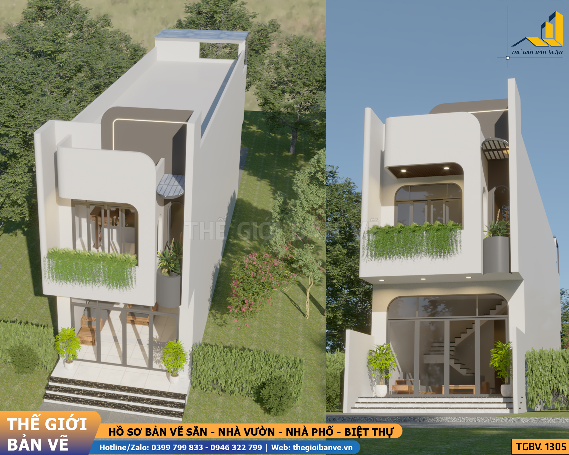 Biệt Thự 2 Tầng Mái Bằng Hiện Đại 4.9x22.6m - 4 Phòng Ngủ | TGBV.1305