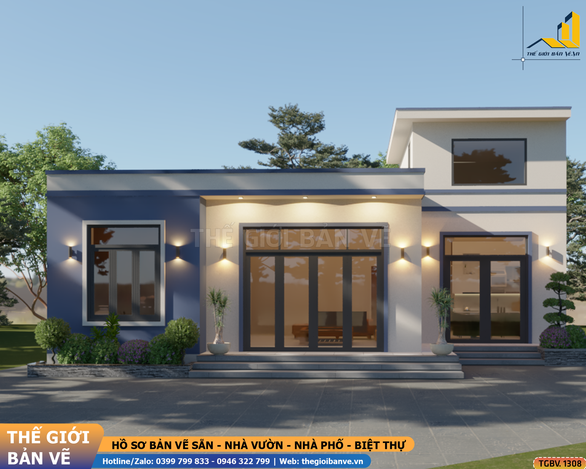 Nhà Vườn Mái Bằng 13.8x12m – 3 Phòng Ngủ Hiện Đại | TGBV.1308