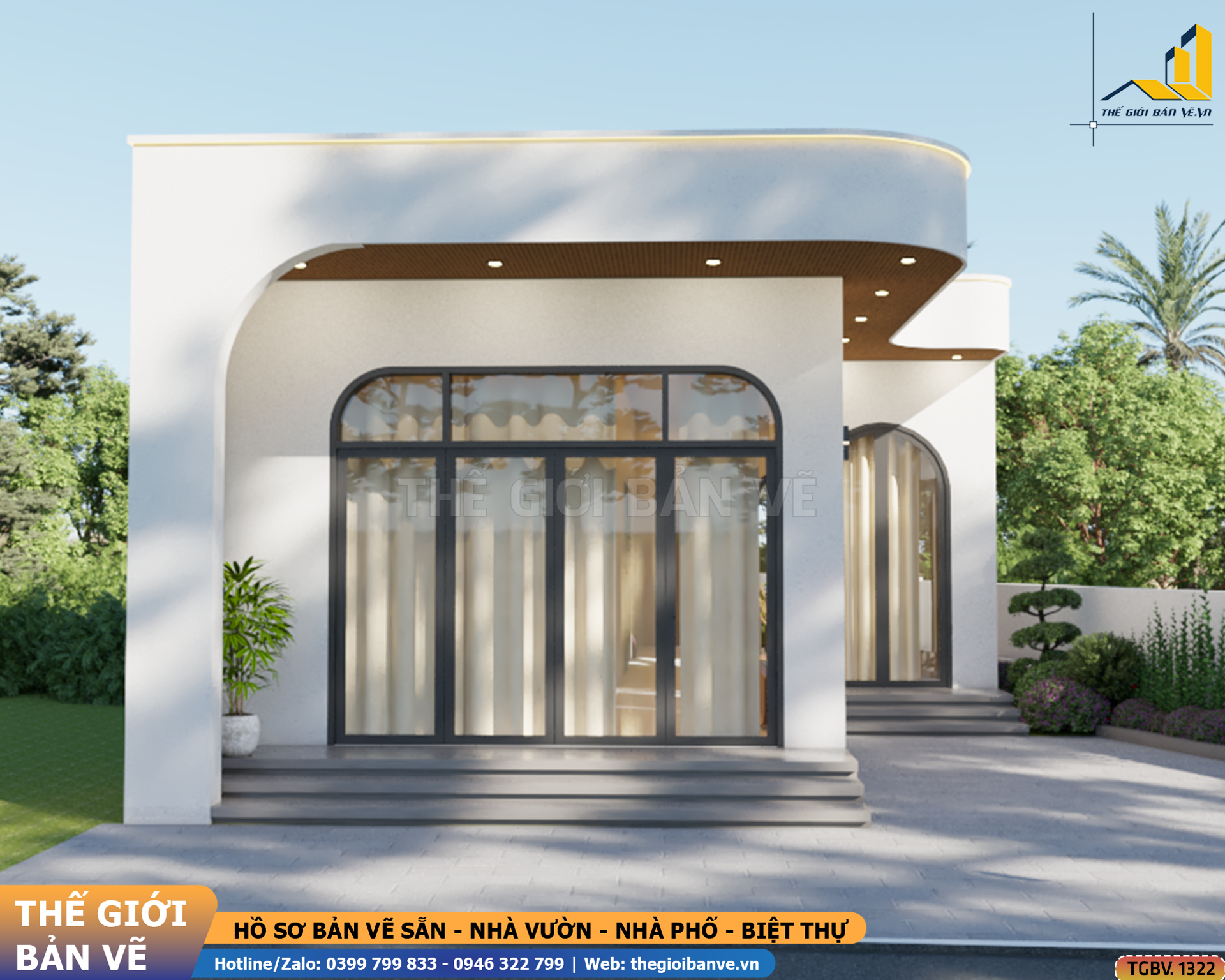 Nhà Vườn Mái Bằng 12x23m – Thiết Kế Theo Thế Đất Méo | TGBV.1322