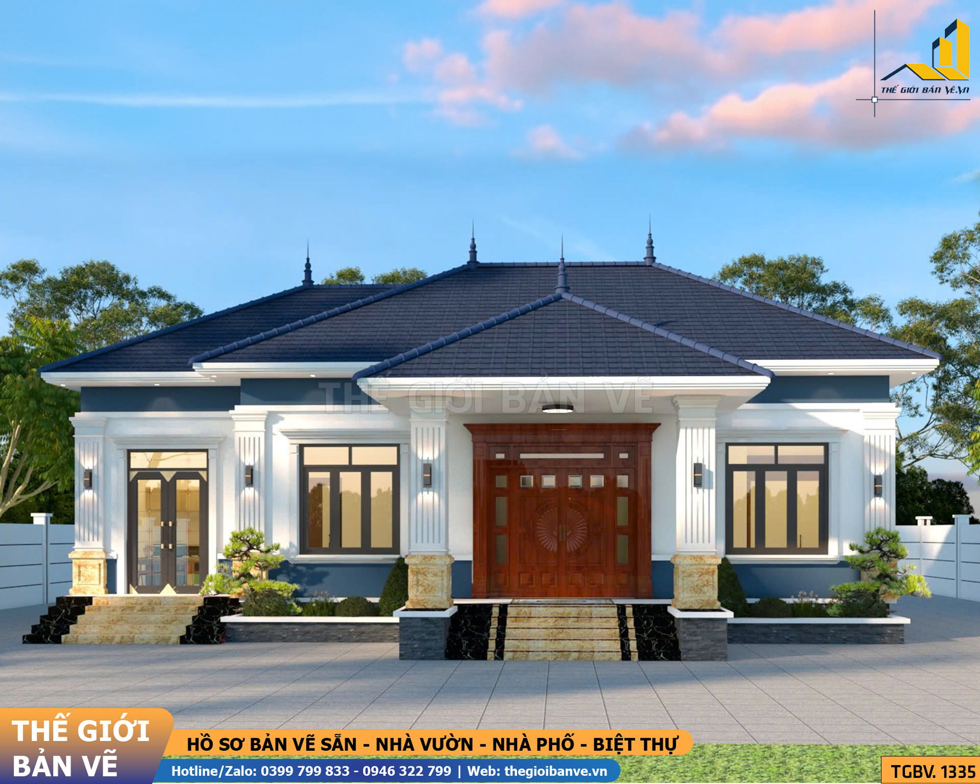 Nhà Vườn Mái Nhật 16x11.5m – 3 Phòng Ngủ | TGBV.1335