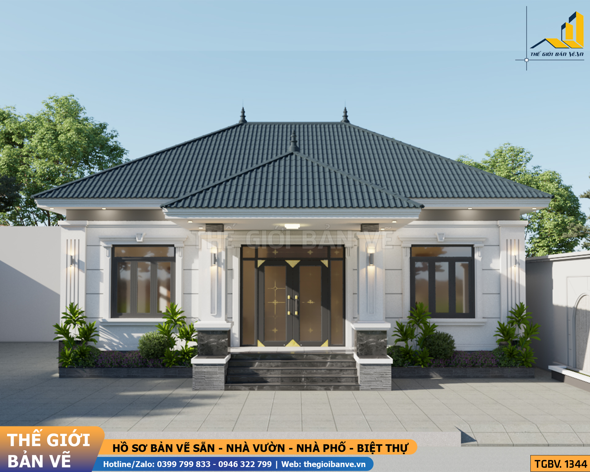 Nhà Vườn Mái Nhật 12.9x12.6m - 3 Phòng Ngủ | TGBV.1344