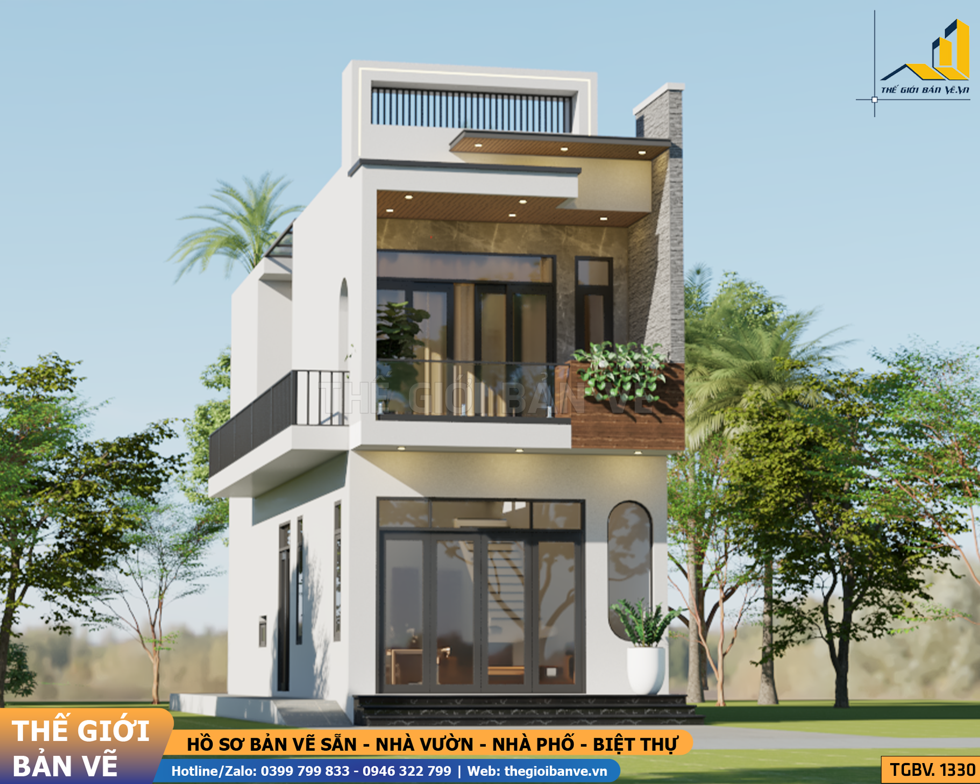 Biệt Thự 2 Tầng Mái Bằng Hiện Đại 5x19m - 3 Phòng Ngủ | TGBV.1330