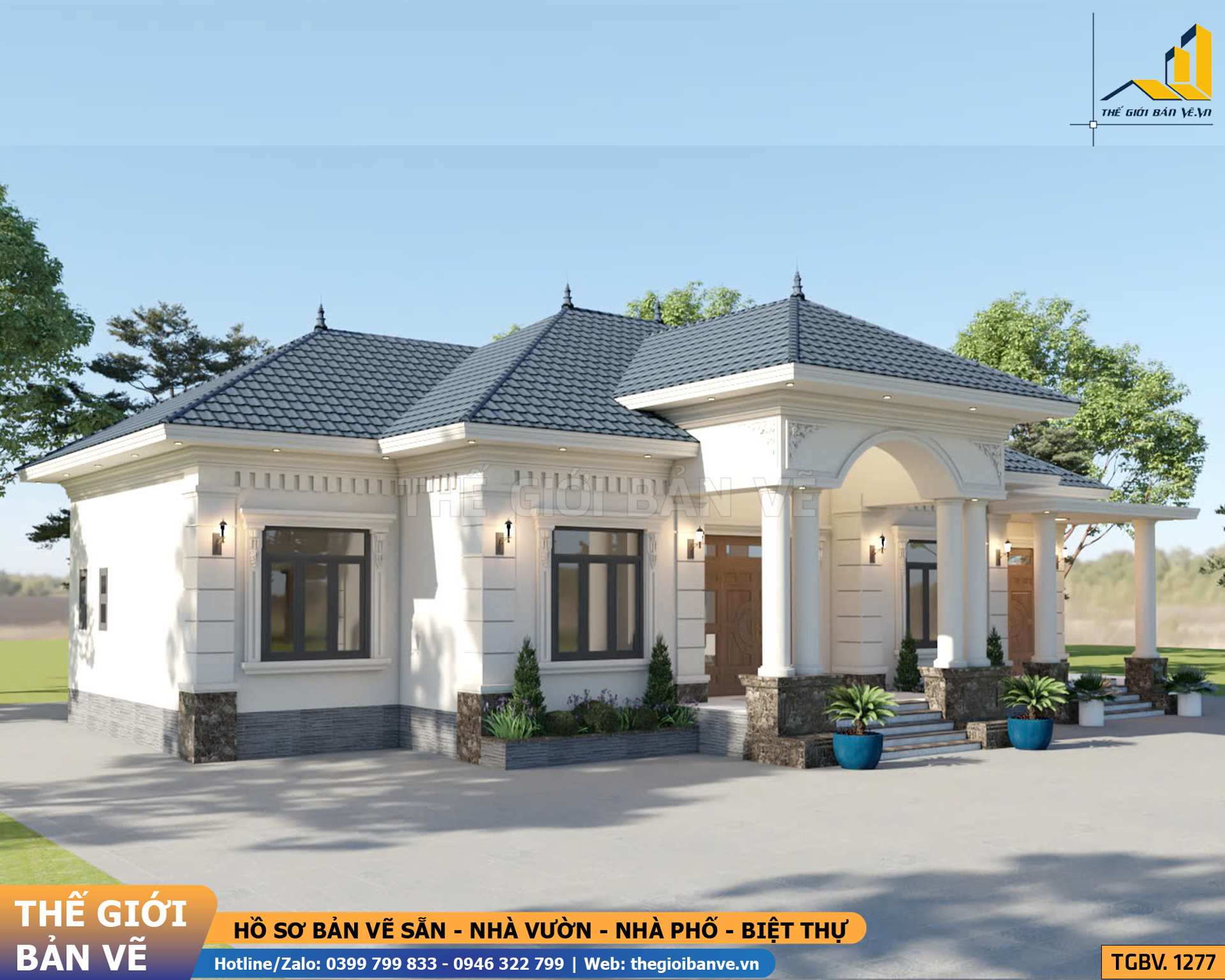 Nhà Vườn Mái Nhật Tân Cổ 20.7x13.7m - 4 Phòng Ngủ | TGBV.1277