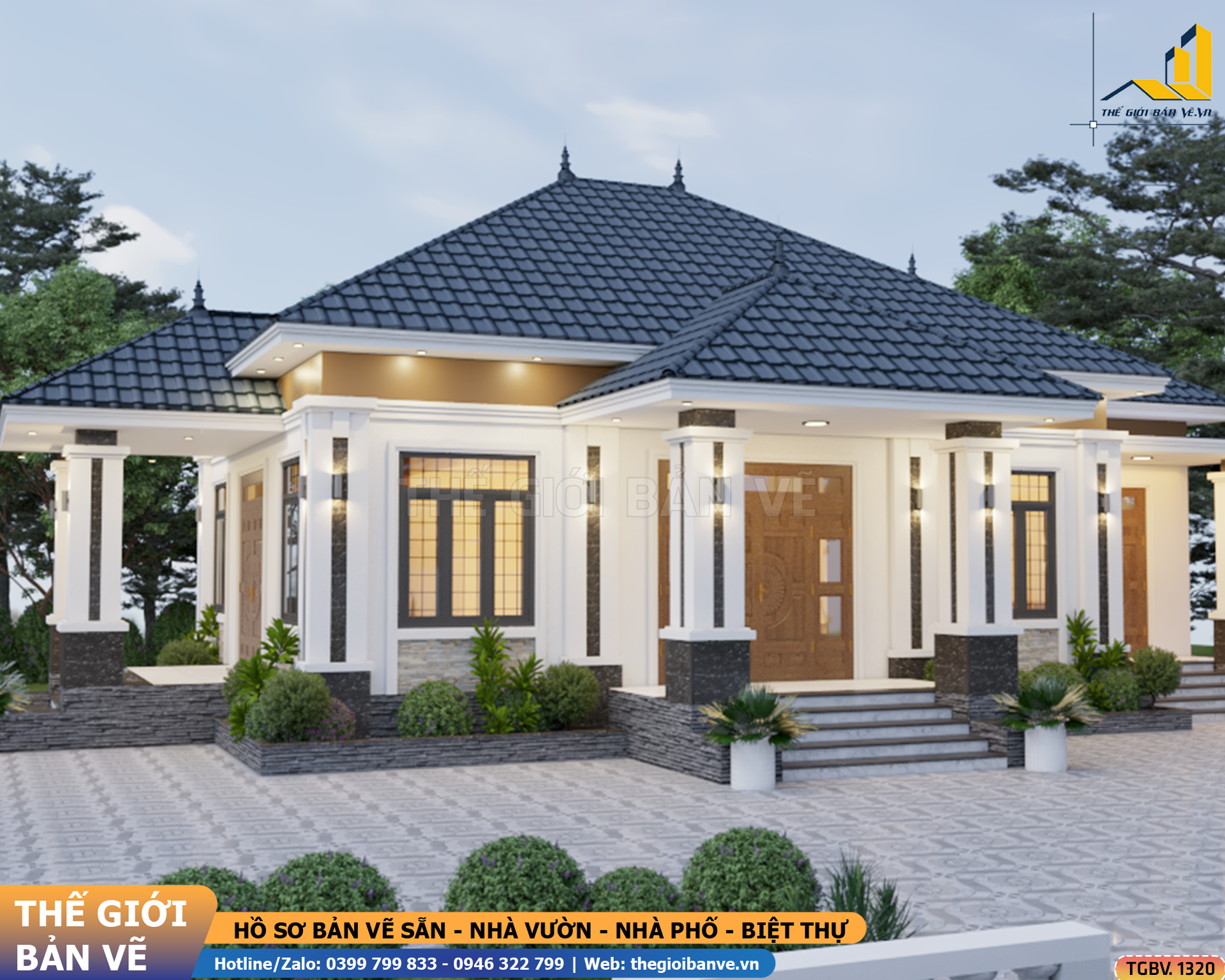 Nhà Vườn Mái Nhật 16.1x13.4m – 2 Sảnh, 3 Phòng Ngủ | TGBV.1320