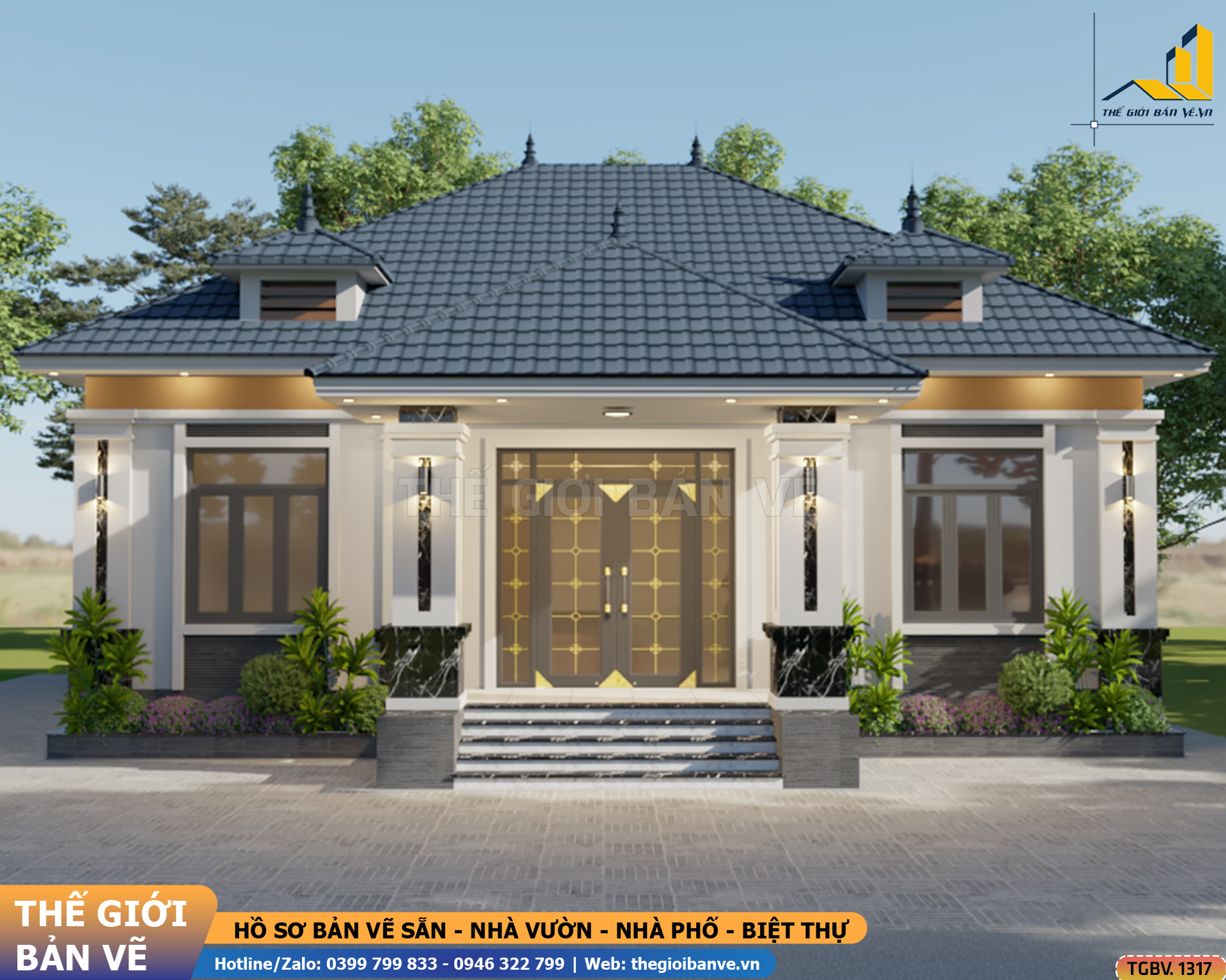 Nhà Vườn Mái Nhật 13.2x10.9m – 4 Phòng Ngủ | TGBV.1317