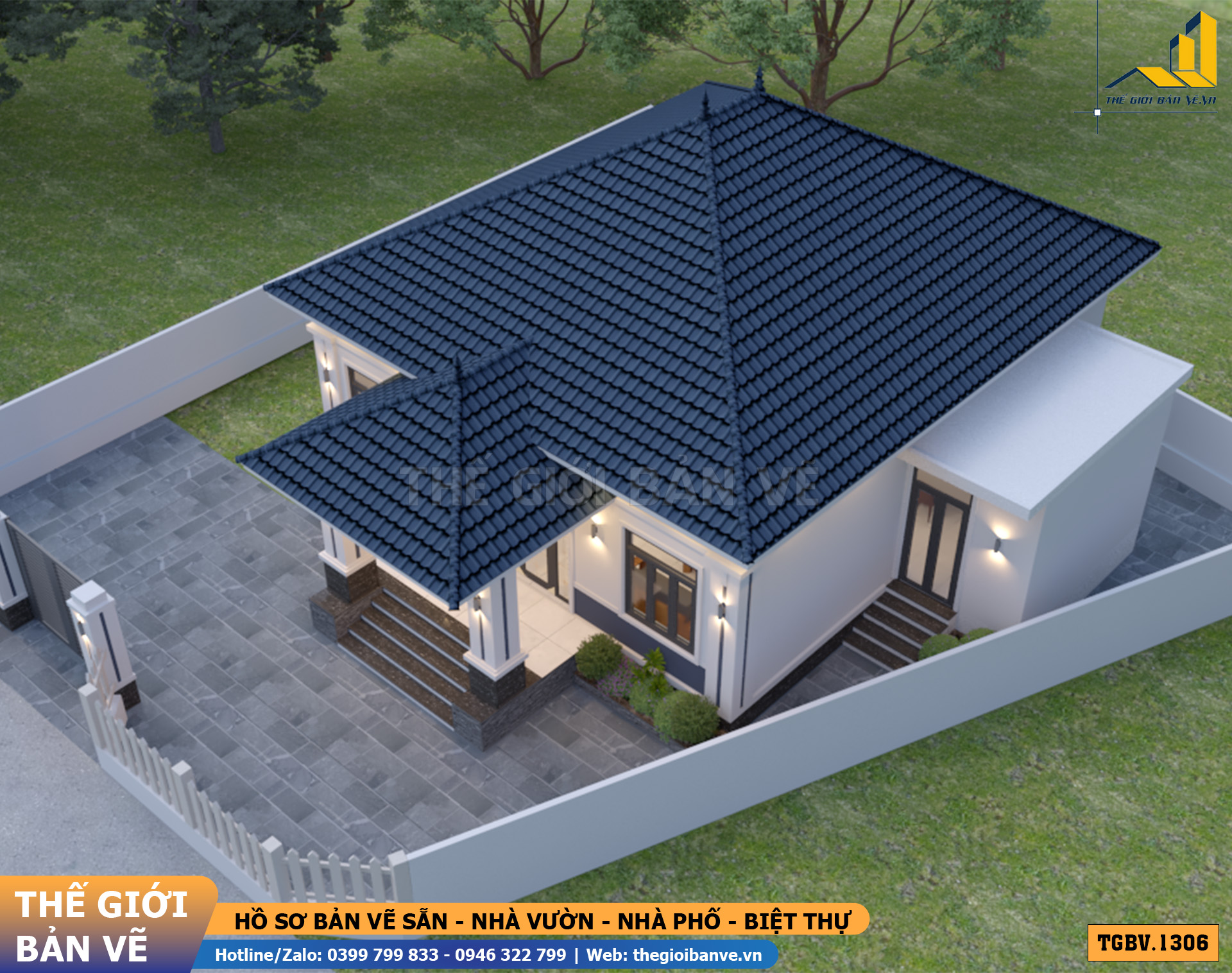 Nhà Vườn Mái Nhật 15.1x13.4m – 4 Phòng Ngủ Hiện Đại | TGBV.1306