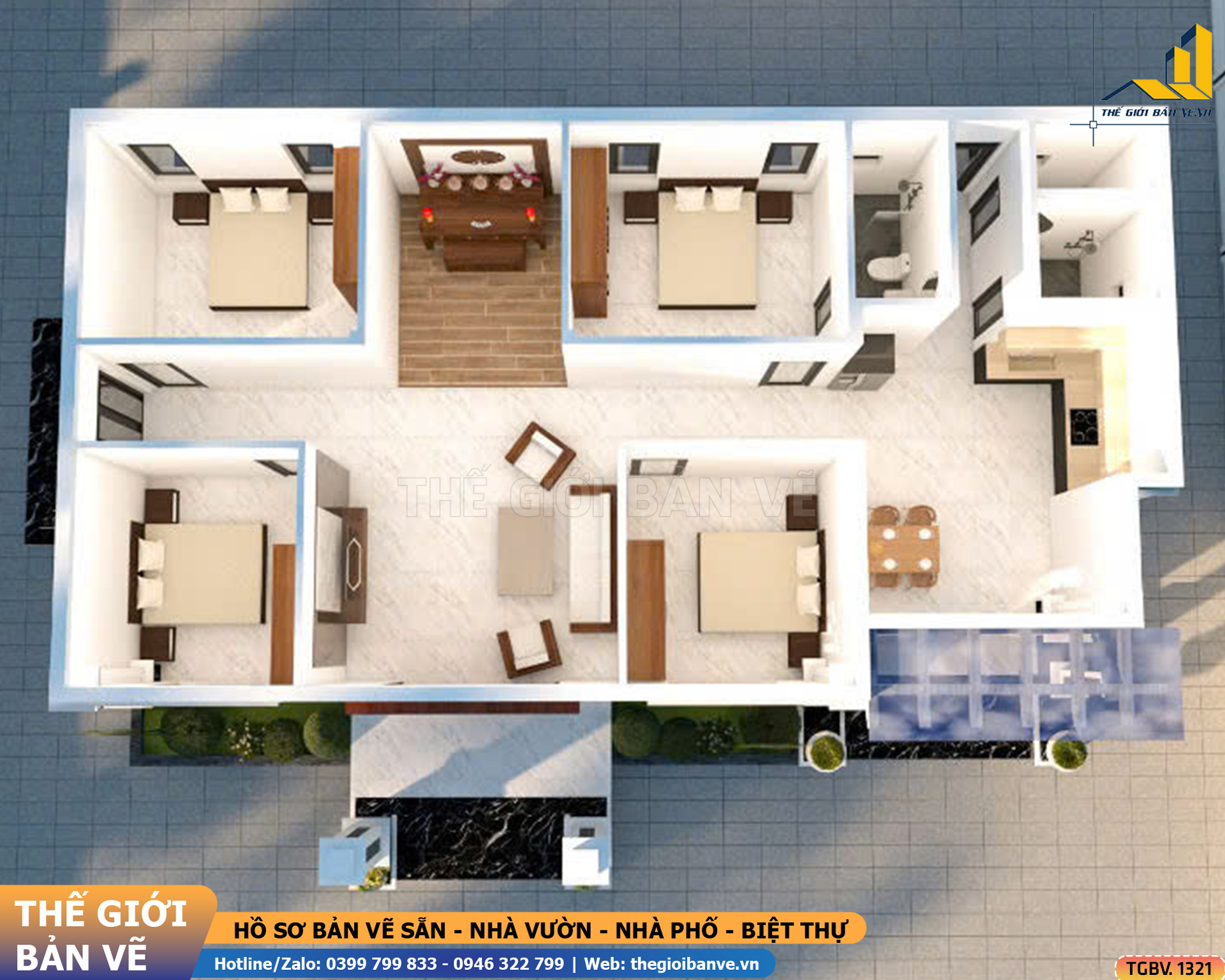 Nhà Vườn Mái Nhật 17.2x12.5m – 4 Phòng Ngủ | TGBV.1321