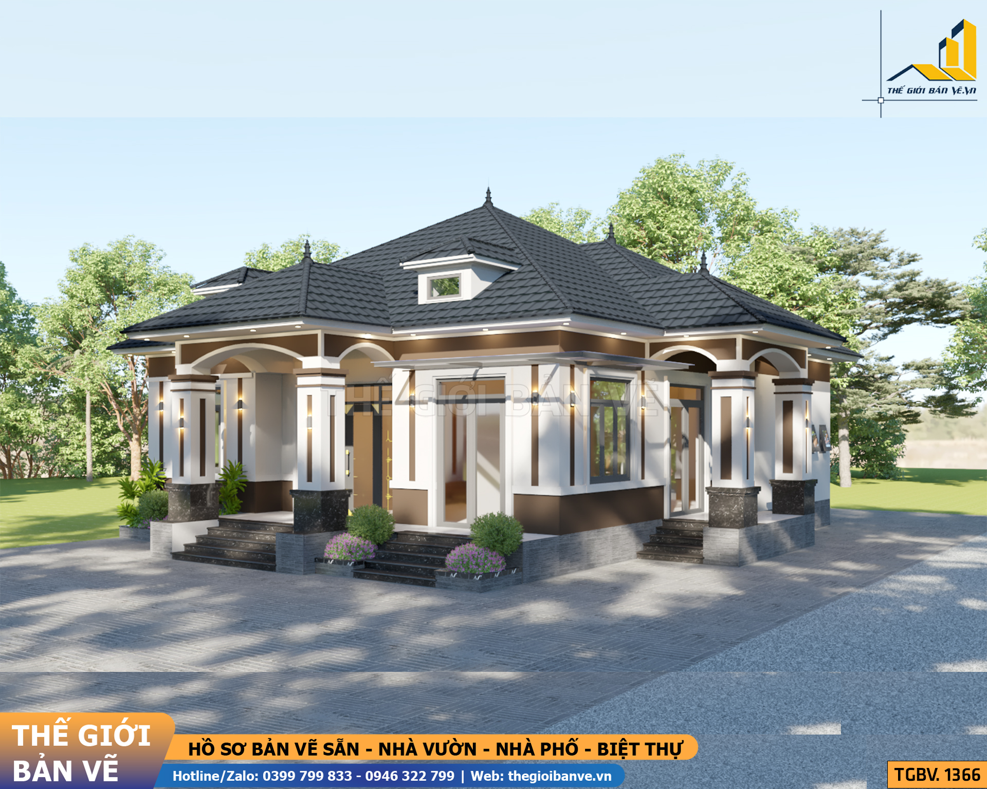 Nhà Vườn Mái Nhật 14.7x15.2m - 4 Phòng Ngủ | TGBV.1366