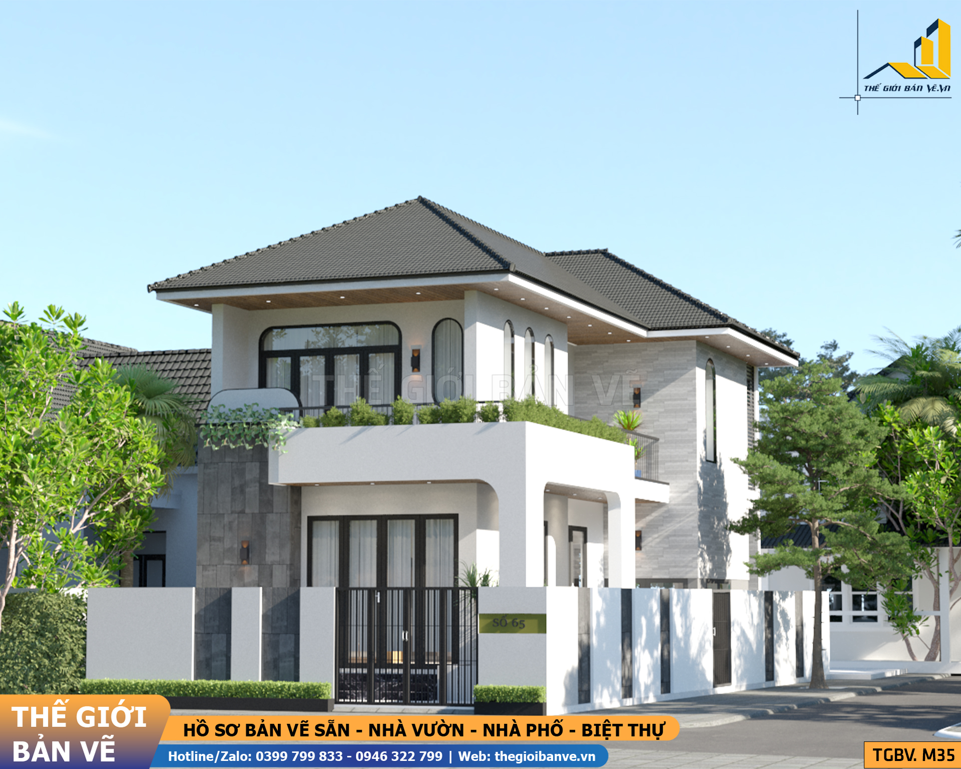 Biệt Thự Mái Nhật 2 Tầng 7.5x14m - 3 Phòng Ngủ | TGBV.M35