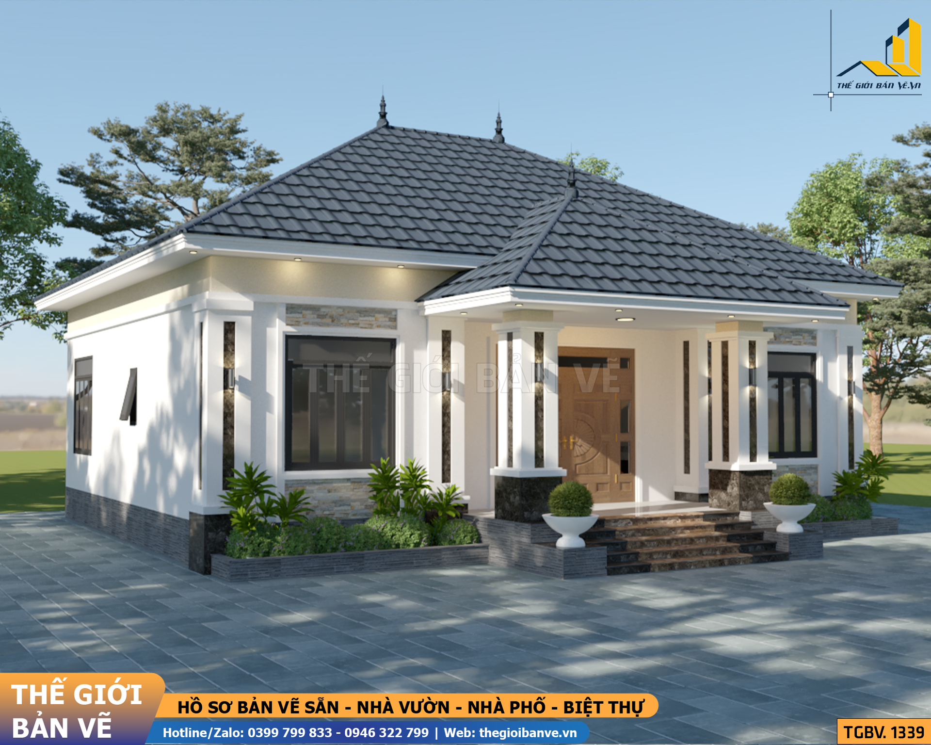 Biệt Thự Vườn Mái Nhật 14.2x18.9m - 3 Phòng Ngủ | TGBV.1339