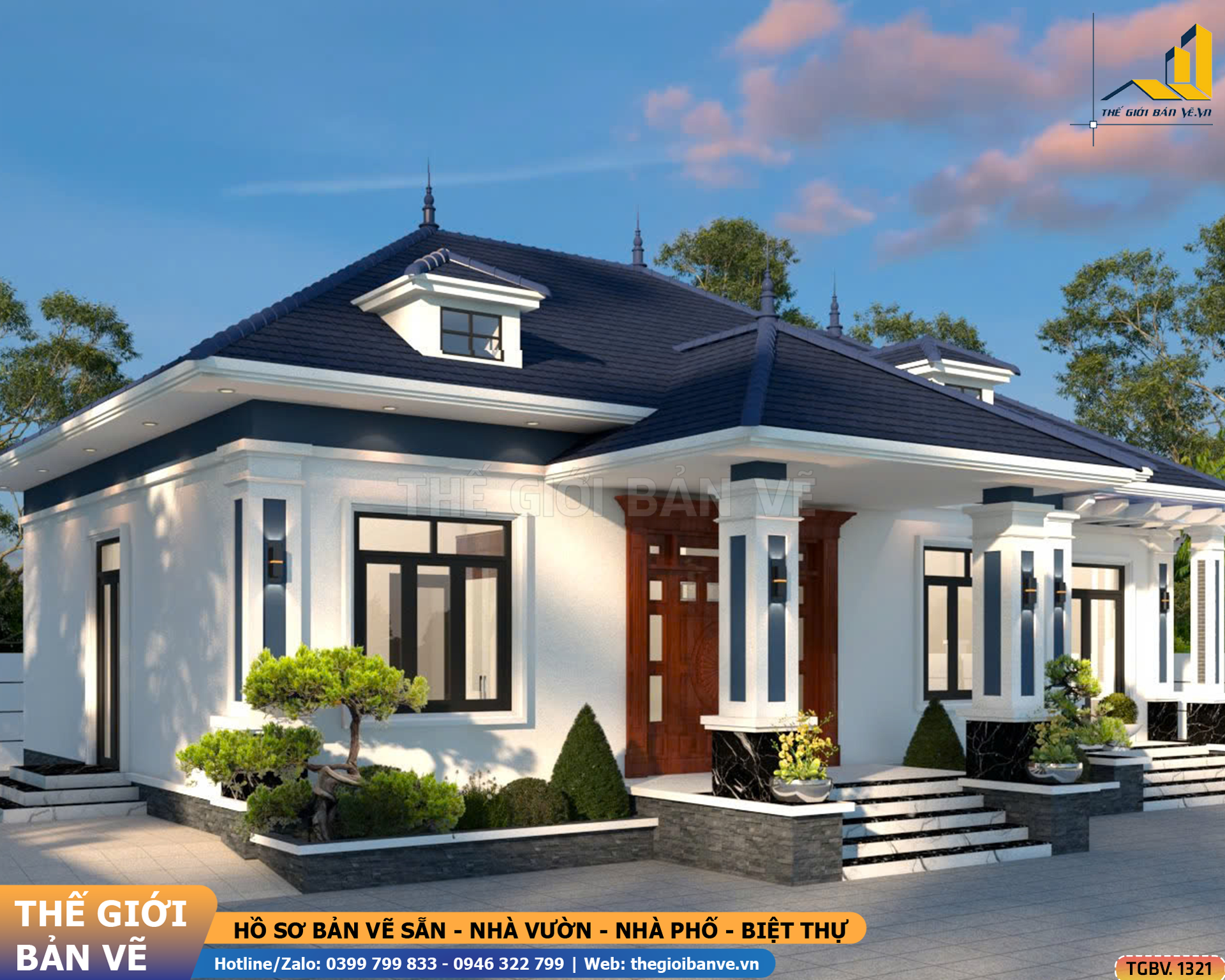 Nhà Vườn Mái Nhật 17.2x12.5m – 4 Phòng Ngủ | TGBV.1321