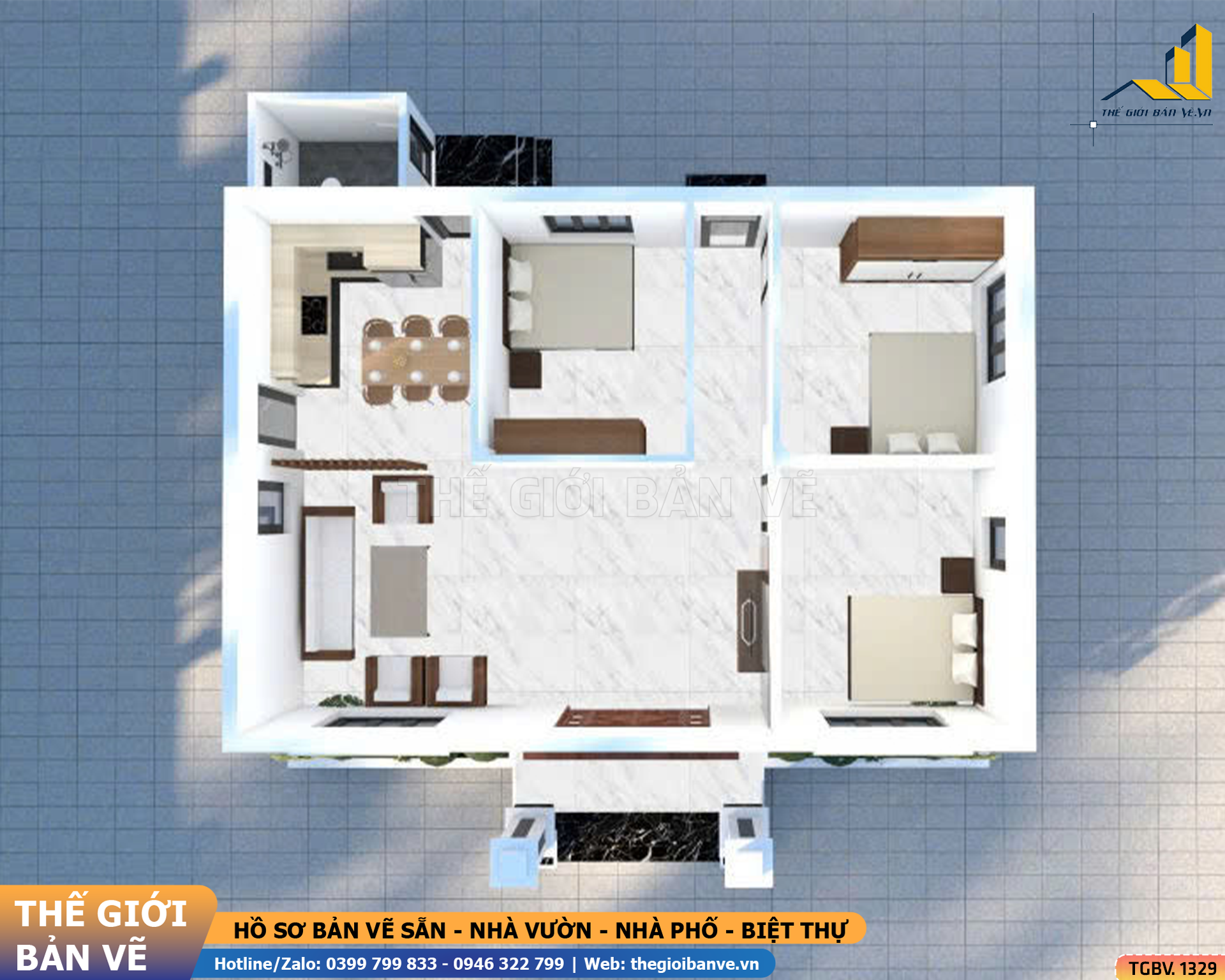 Nhà Vườn Mái Nhật 11.8x12.4m – 3 Phòng Ngủ | TGBV.1329