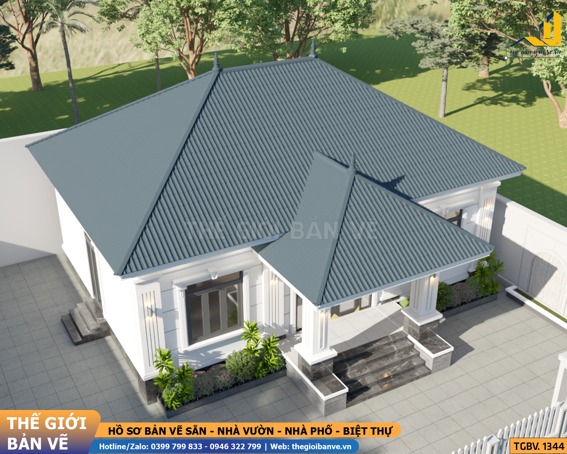 Nhà Vườn Mái Nhật 12.9x12.6m - 3 Phòng Ngủ | TGBV.1344