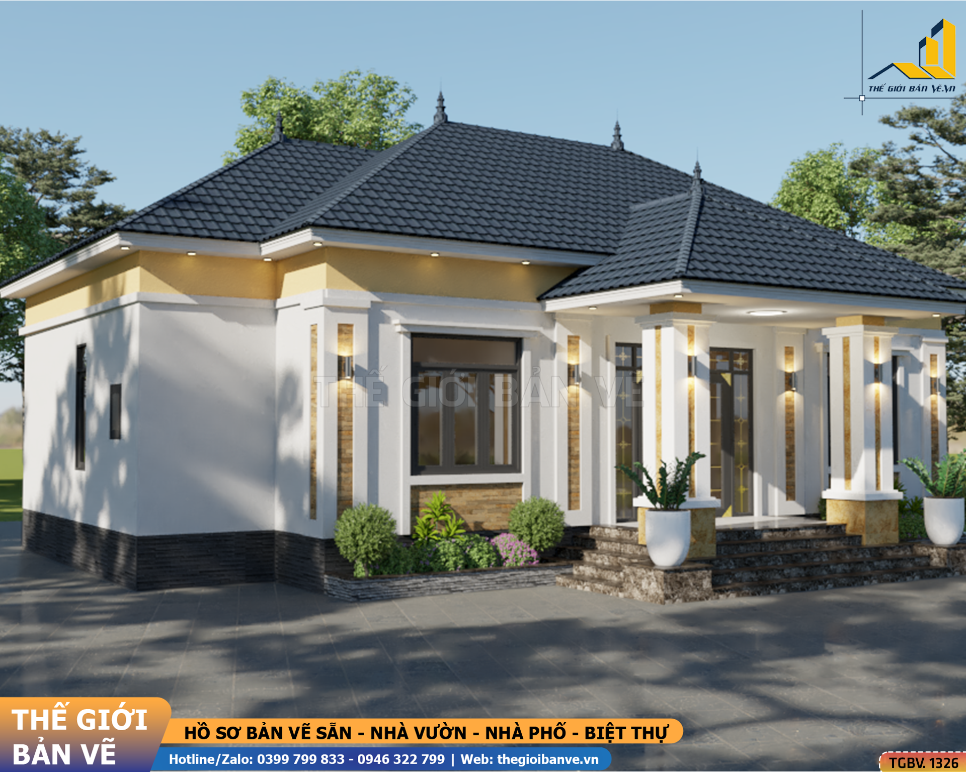 Nhà Vườn Mái Nhật 14.7x11.9m – 4 Phòng Ngủ | TGBV.1326