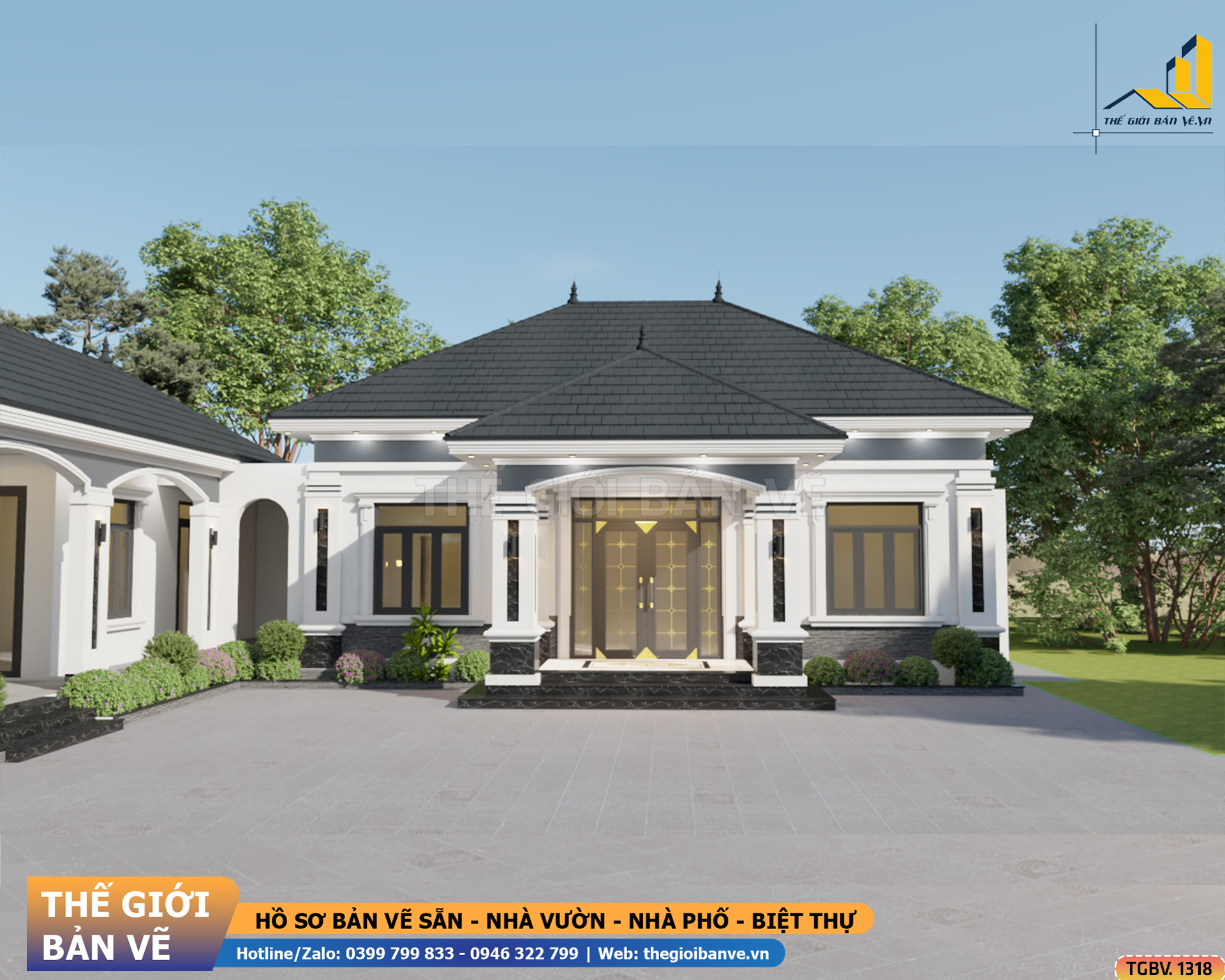 Nhà Vườn Mái Nhật 15.1x12.3m – 4 Phòng Ngủ | TGBV.1318