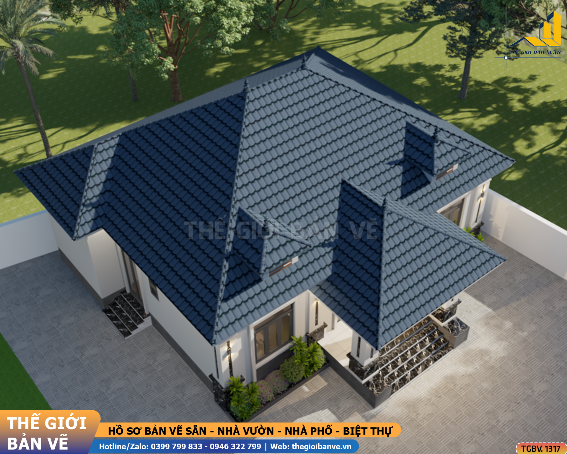 Nhà Vườn Mái Nhật 13.2x10.9m – 4 Phòng Ngủ | TGBV.1317