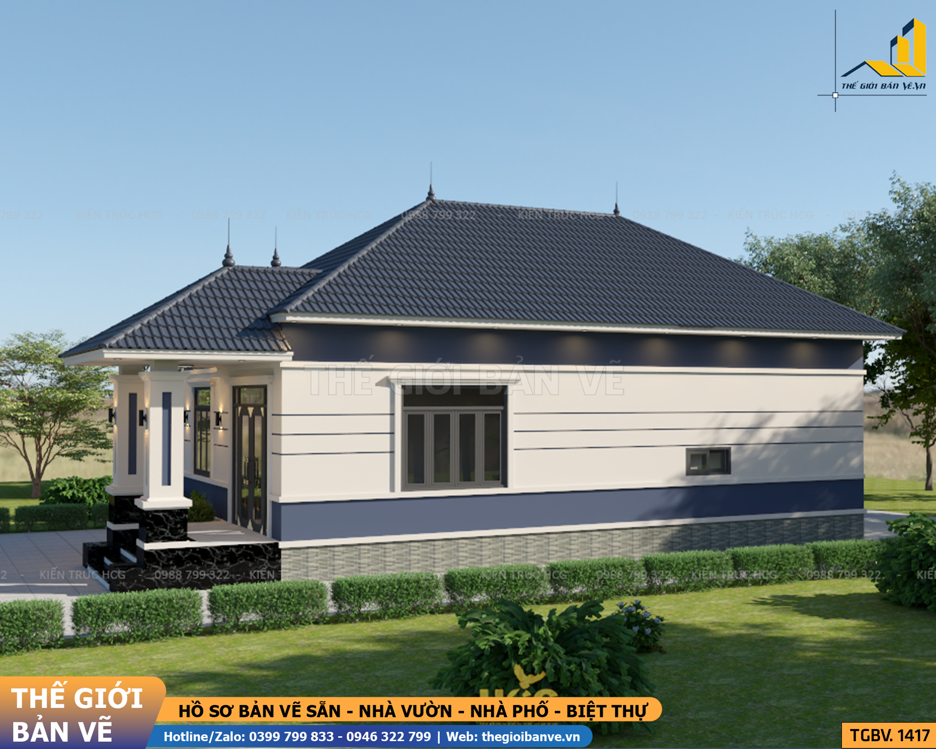 Nhà Vườn Mái Nhật 13.7x8.3m - 3 Phòng Ngủ | TGBV.1417