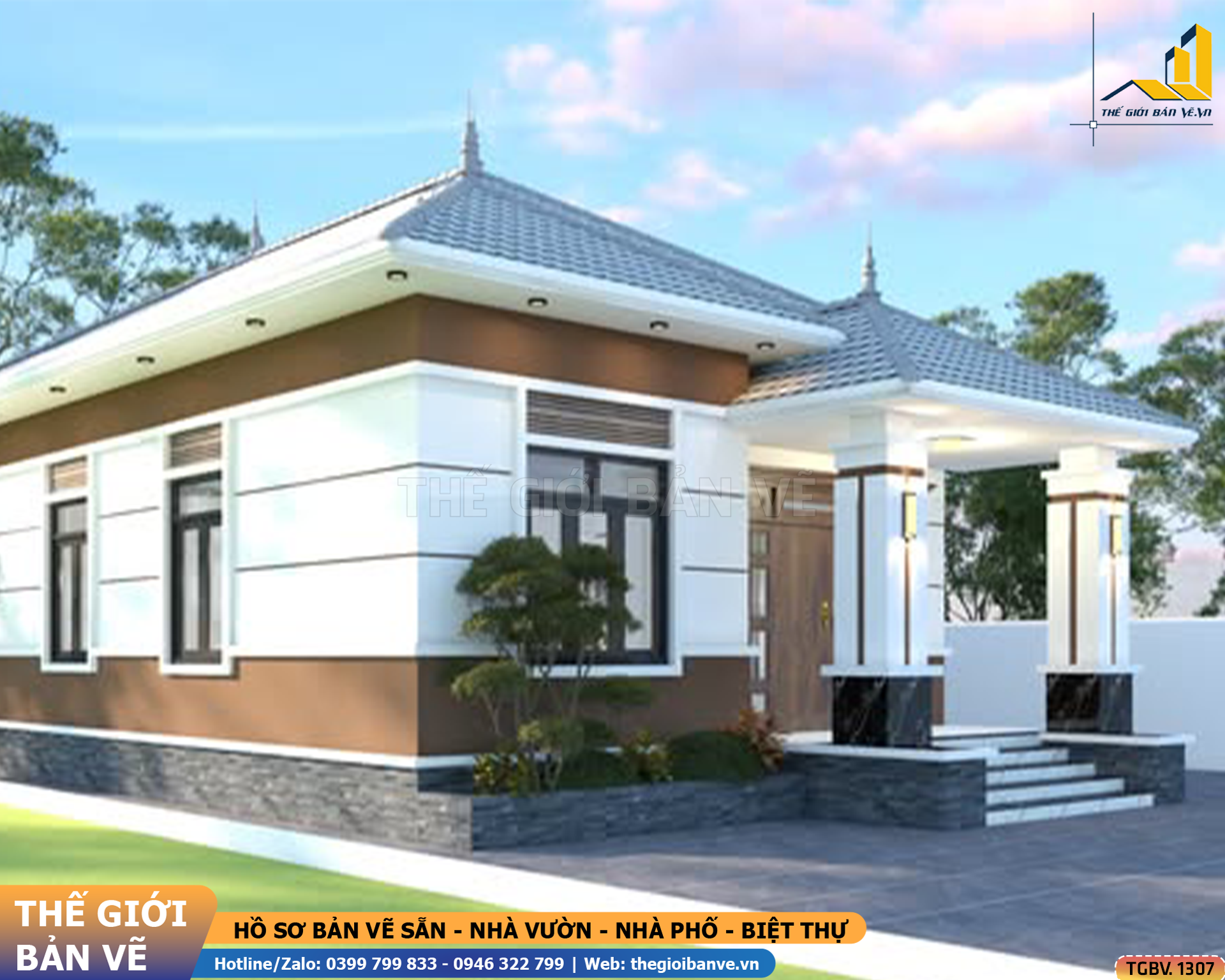 Nhà Vườn Mái Nhật 17.8x8.7m – 3 Phòng Ngủ Hiện Đại | TGBV.1307