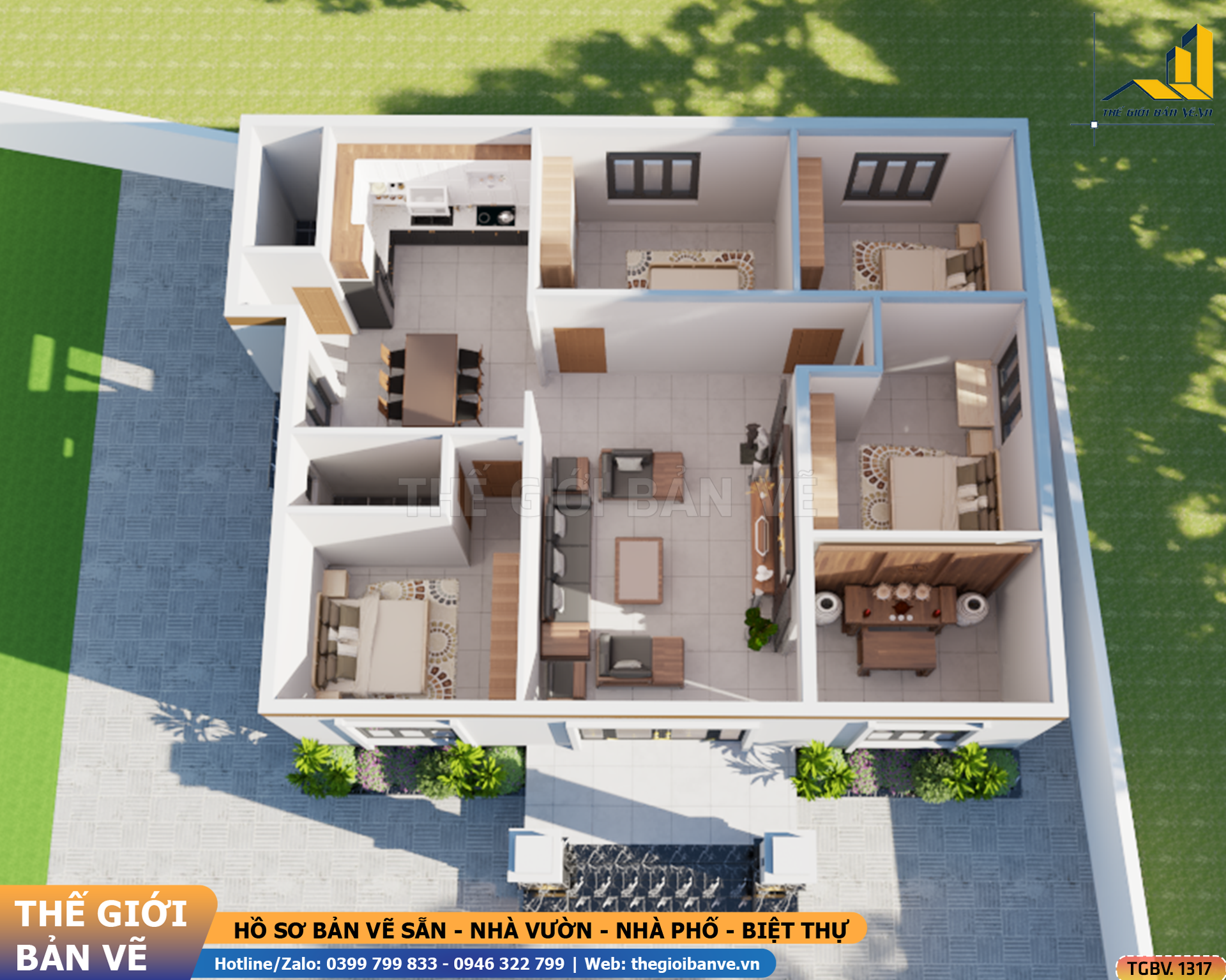 Nhà Vườn Mái Nhật 13.2x10.9m – 4 Phòng Ngủ | TGBV.1317