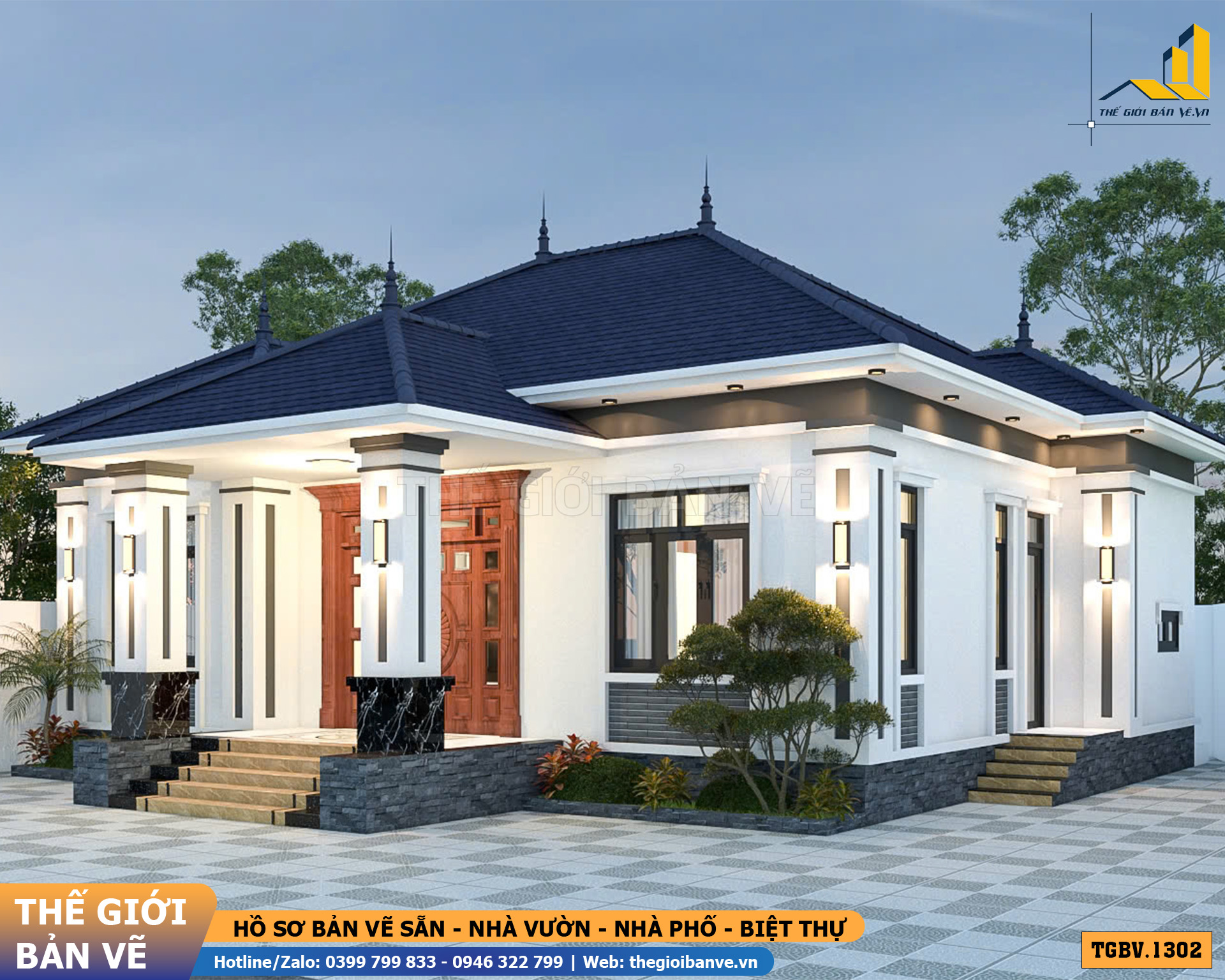 Nhà Vườn Mái Nhật 12.3x10.4m – 3 Phòng Ngủ Tiện Nghi | TGBV.1302