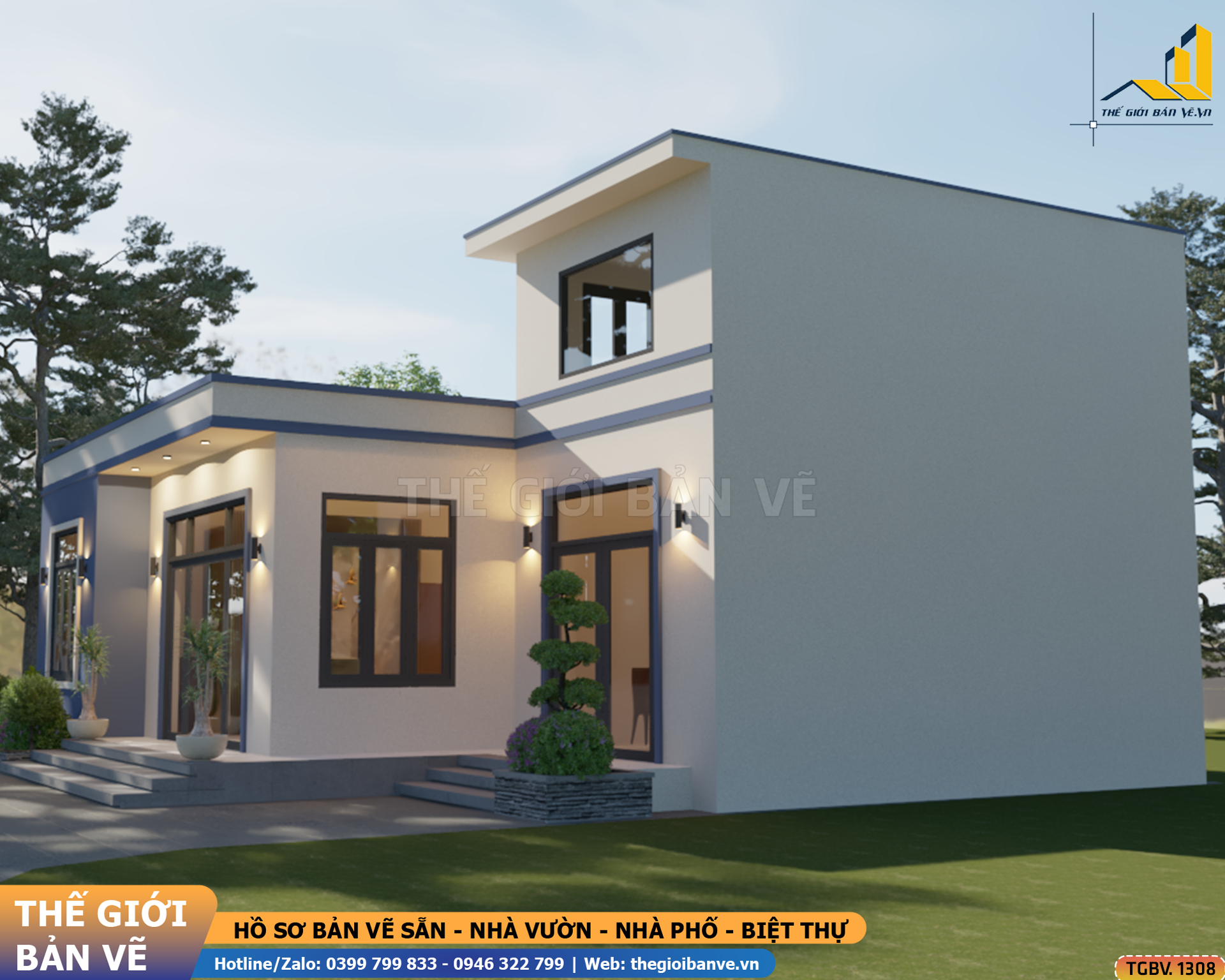 Nhà Vườn Mái Bằng 13.8x12m – 3 Phòng Ngủ Hiện Đại | TGBV.1308