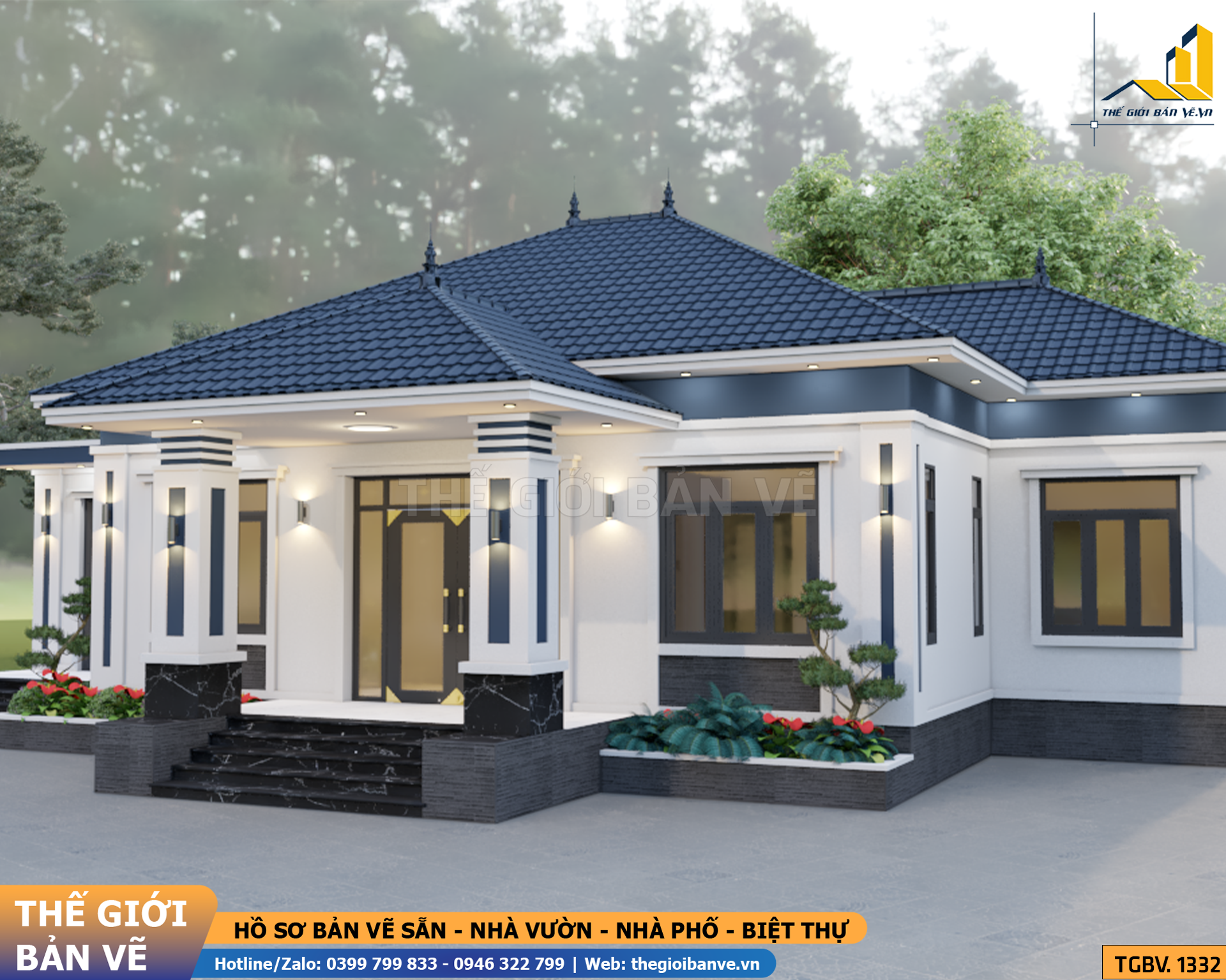 Nhà Vườn Mái Nhật 18.3x12.6m – 4 Phòng Ngủ | TGBV.1332