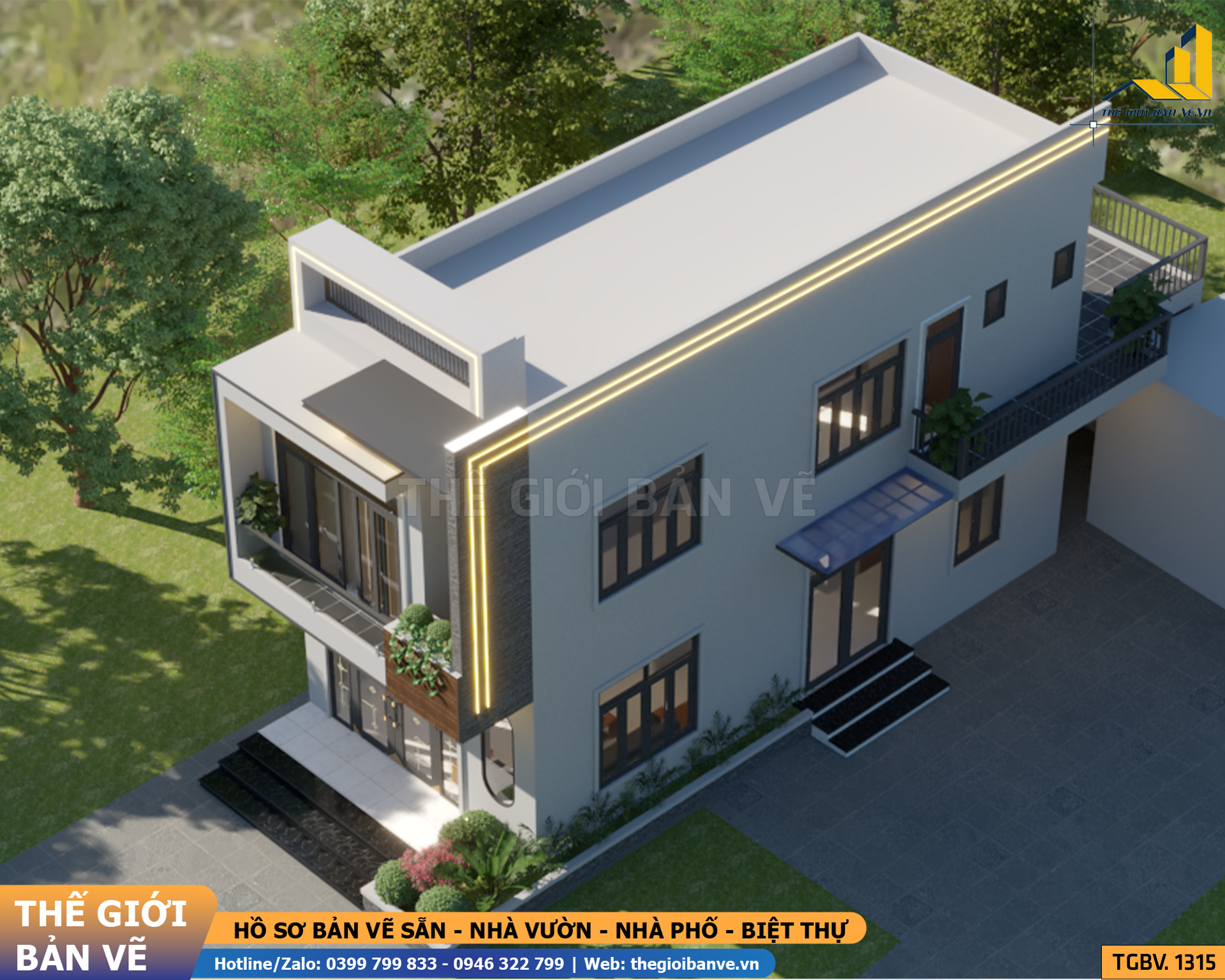 Biệt Thự 2 Tầng Mái Bằng Hiện Đại 6x19.9m - 4 Phòng Ngủ | TGBV.1315