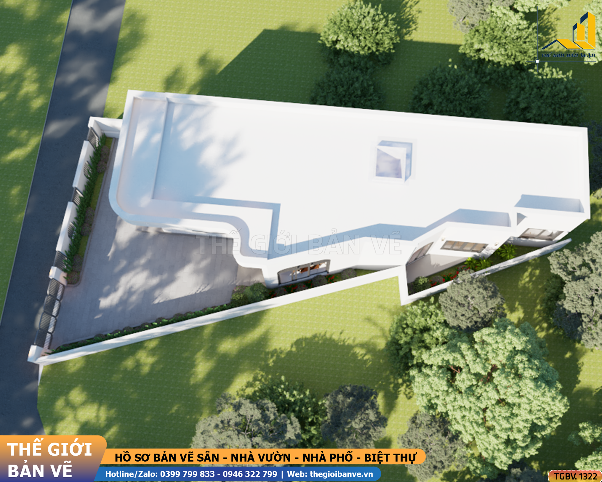 Nhà Vườn Mái Bằng 12x23m – Thiết Kế Theo Thế Đất Méo | TGBV.1322