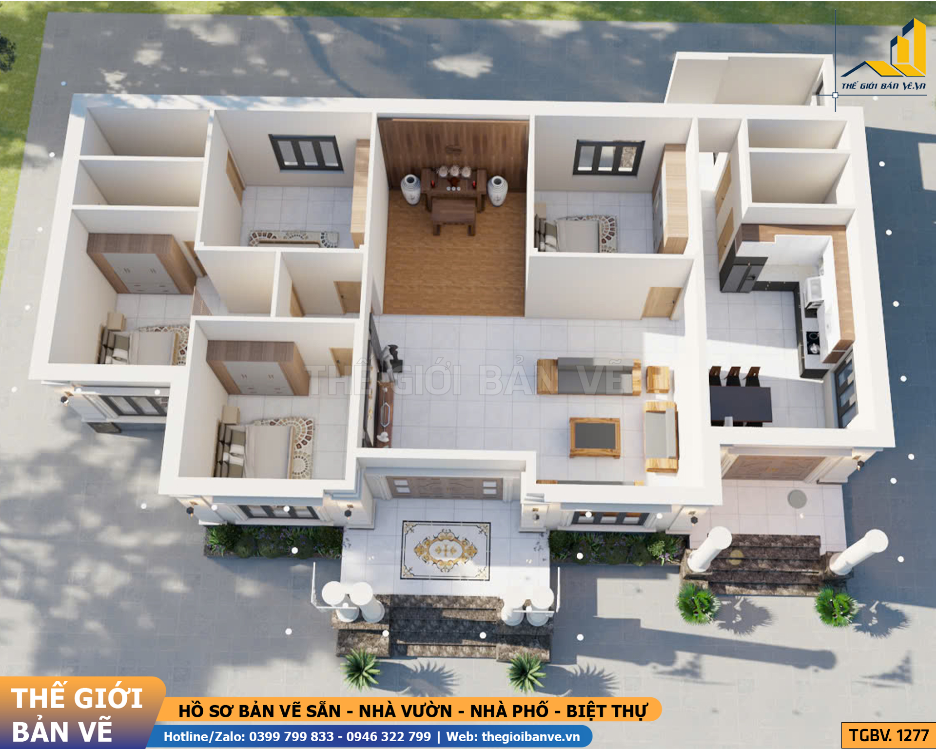 Nhà Vườn Mái Nhật Tân Cổ 20.7x13.7m - 4 Phòng Ngủ | TGBV.1277