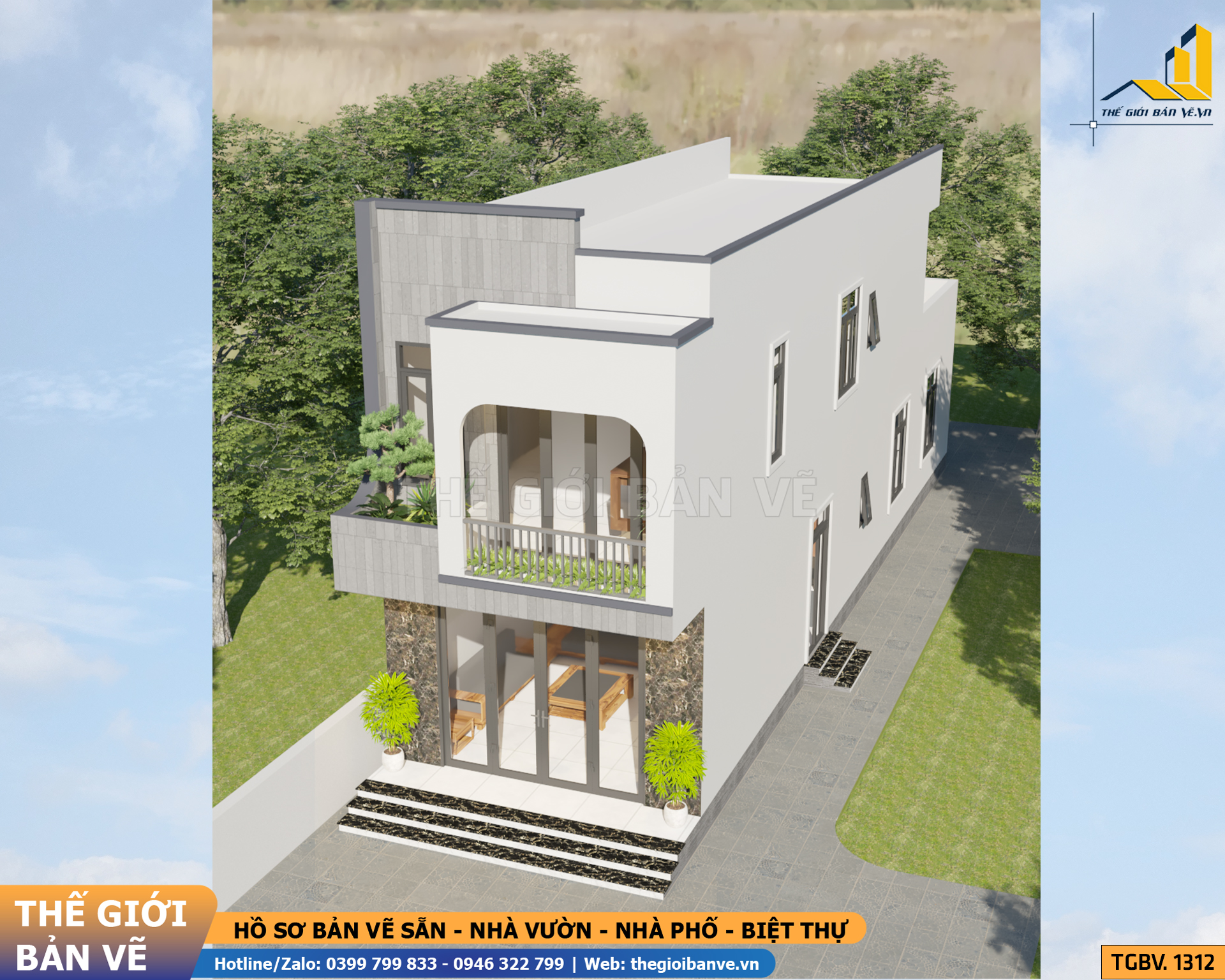 Biệt Thự 2 Tầng Mái Bằng Hiện Đại 5.4x21m - 4 Phòng Ngủ | TGBV.1312