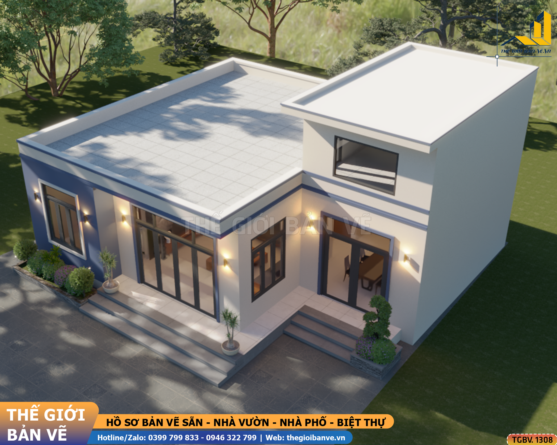 Nhà Vườn Mái Bằng 13.8x12m – 3 Phòng Ngủ Hiện Đại | TGBV.1308