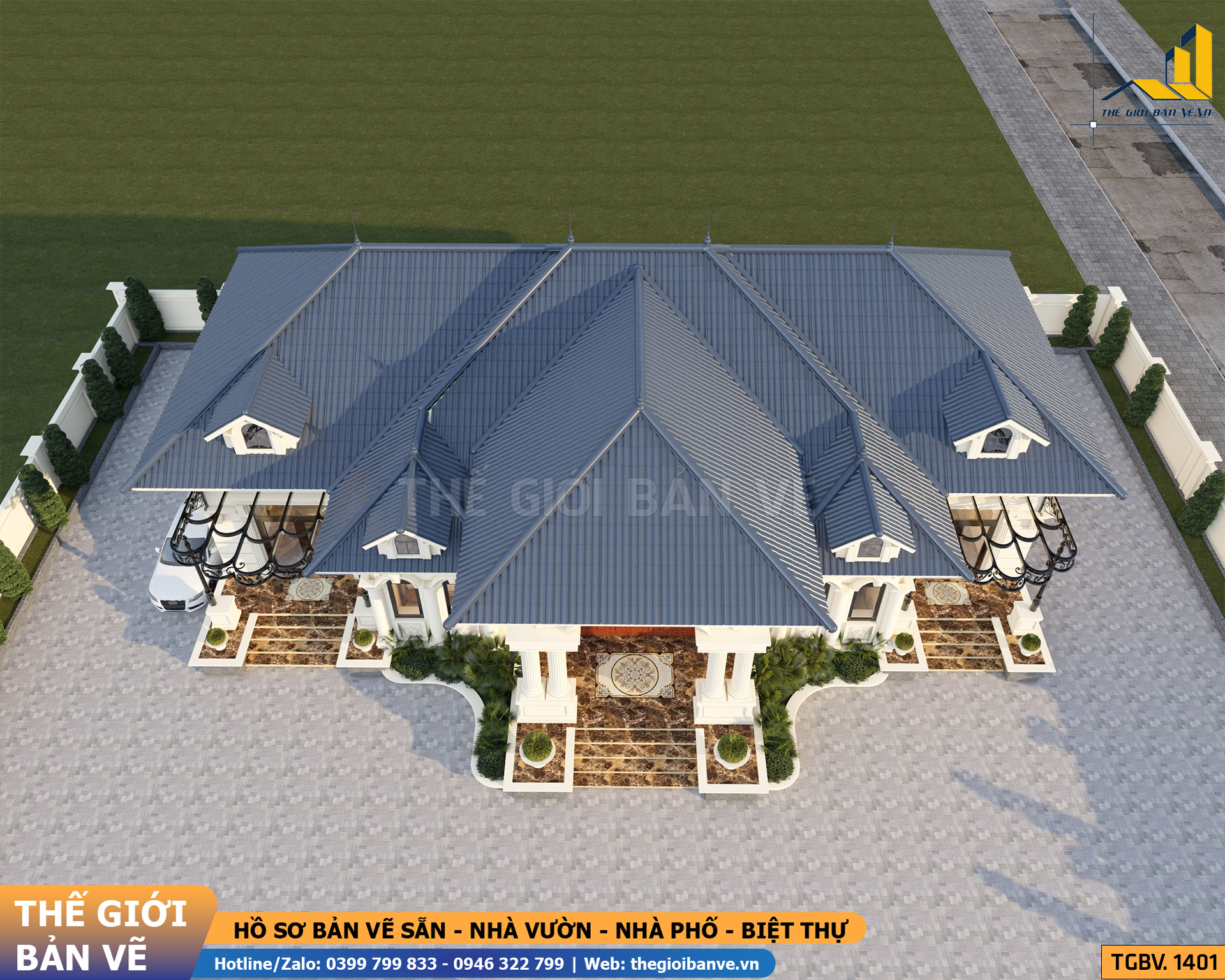 Nhà Vườn Mái Nhật Tân Cổ 21.5x14.2m - 4 Phòng Ngủ | TGBV.1401