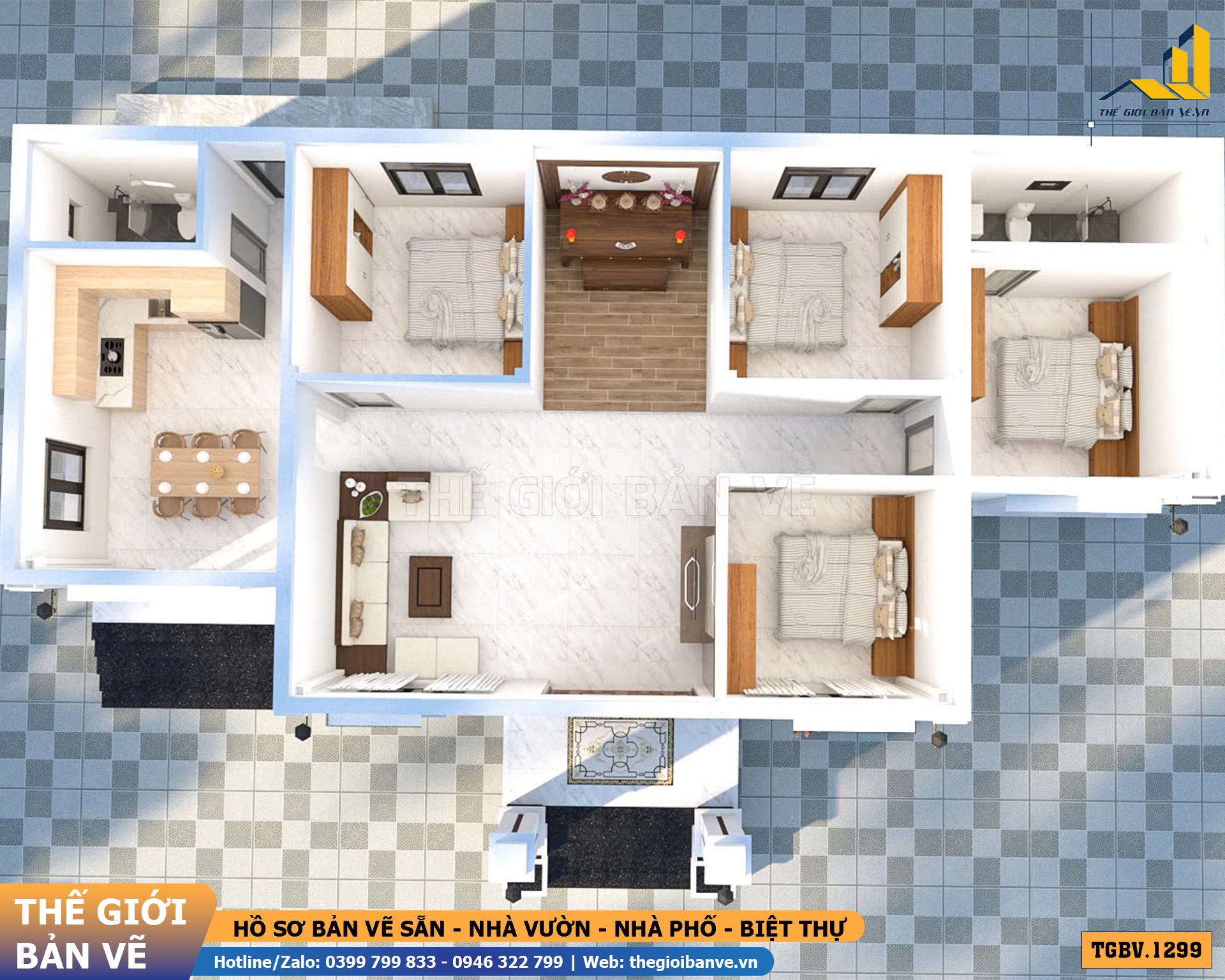 Nhà Vườn Mái Nhật 17.7 x 8.5m - 4 Phòng Ngủ Hiện Đại | TGBV. 1299