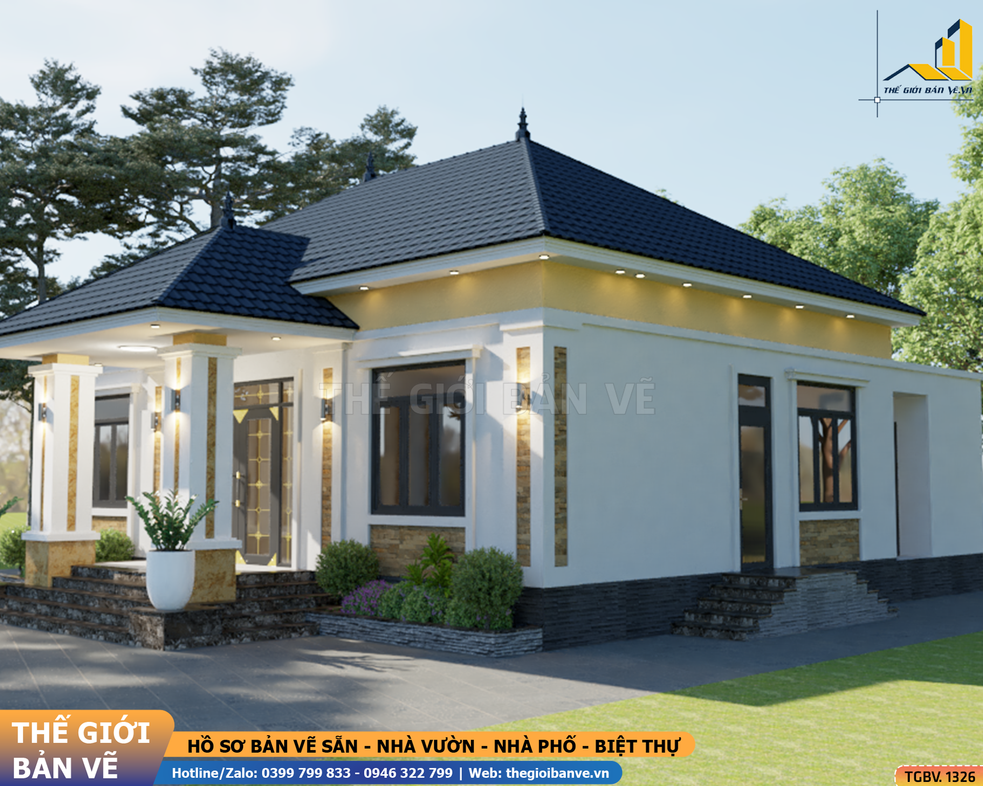 Nhà Vườn Mái Nhật 14.7x11.9m – 4 Phòng Ngủ | TGBV.1326