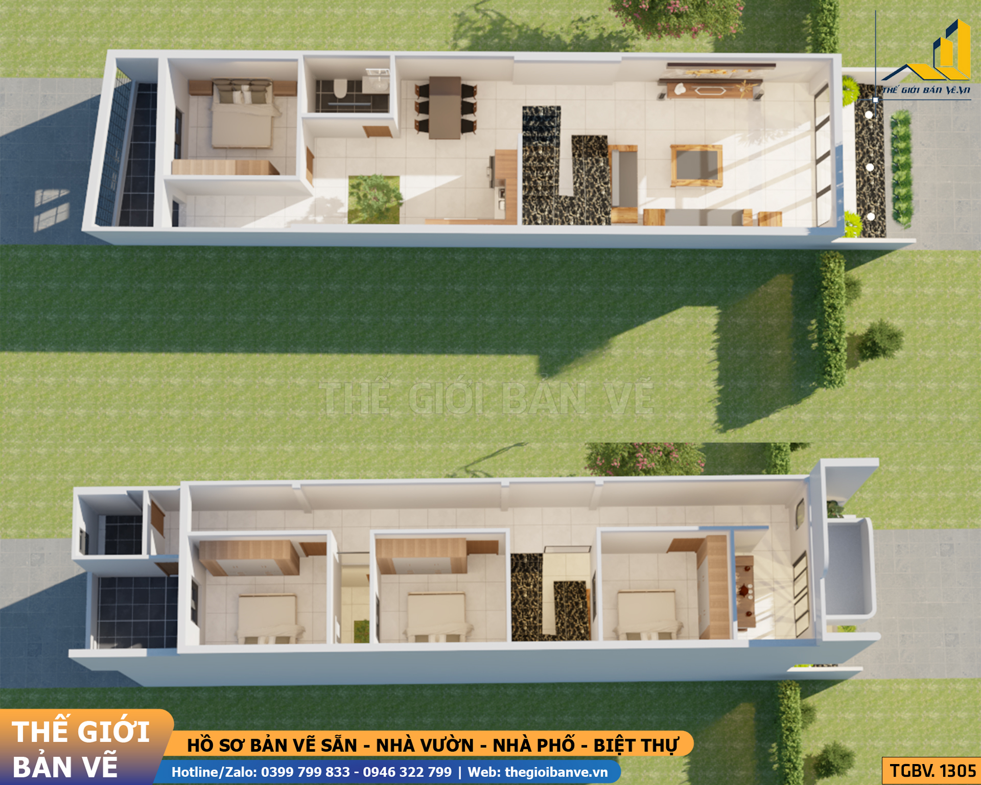 Biệt Thự 2 Tầng Mái Bằng Hiện Đại 4.9x22.6m - 4 Phòng Ngủ | TGBV.1305