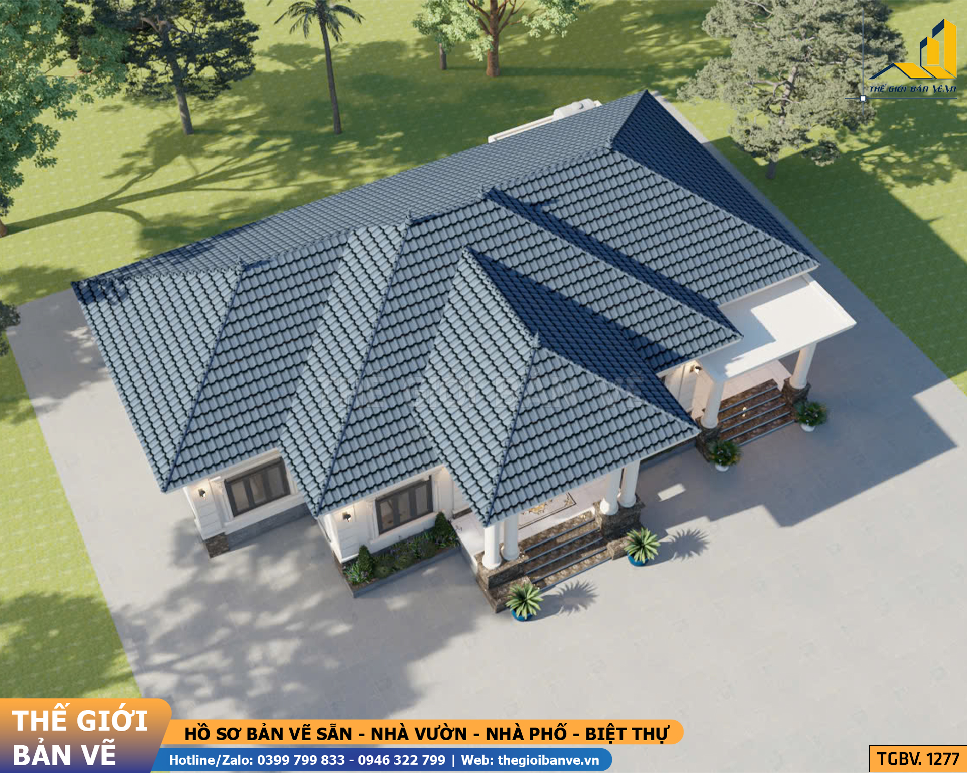 Nhà Vườn Mái Nhật Tân Cổ 20.7x13.7m - 4 Phòng Ngủ | TGBV.1277