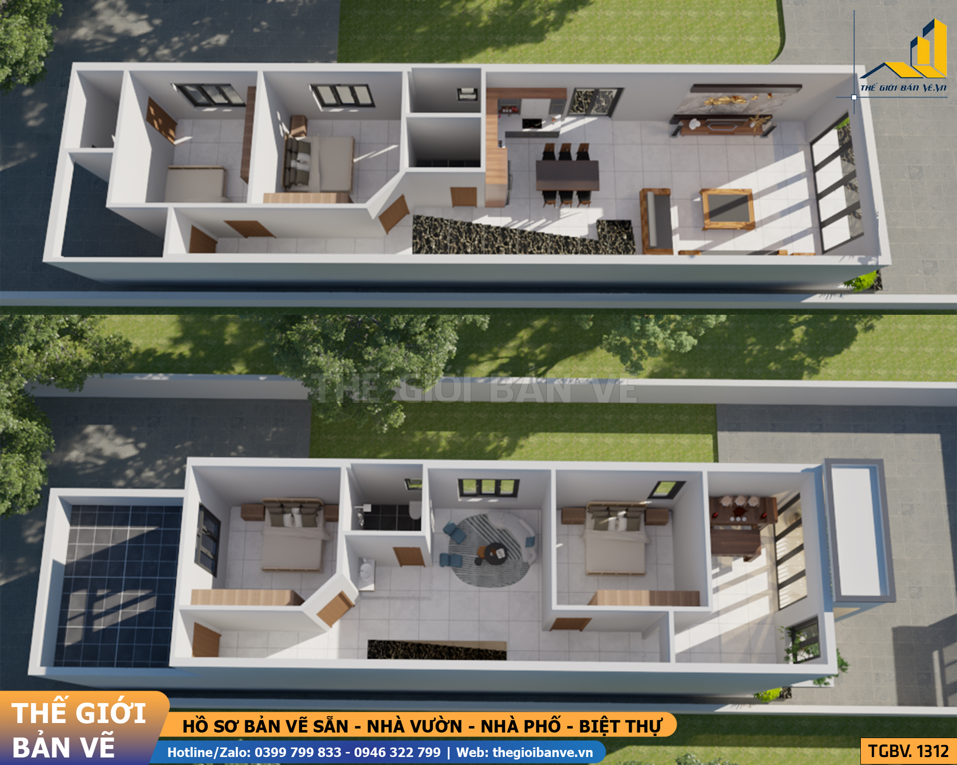 Biệt Thự 2 Tầng Mái Bằng Hiện Đại 5.4x21m - 4 Phòng Ngủ | TGBV.1312