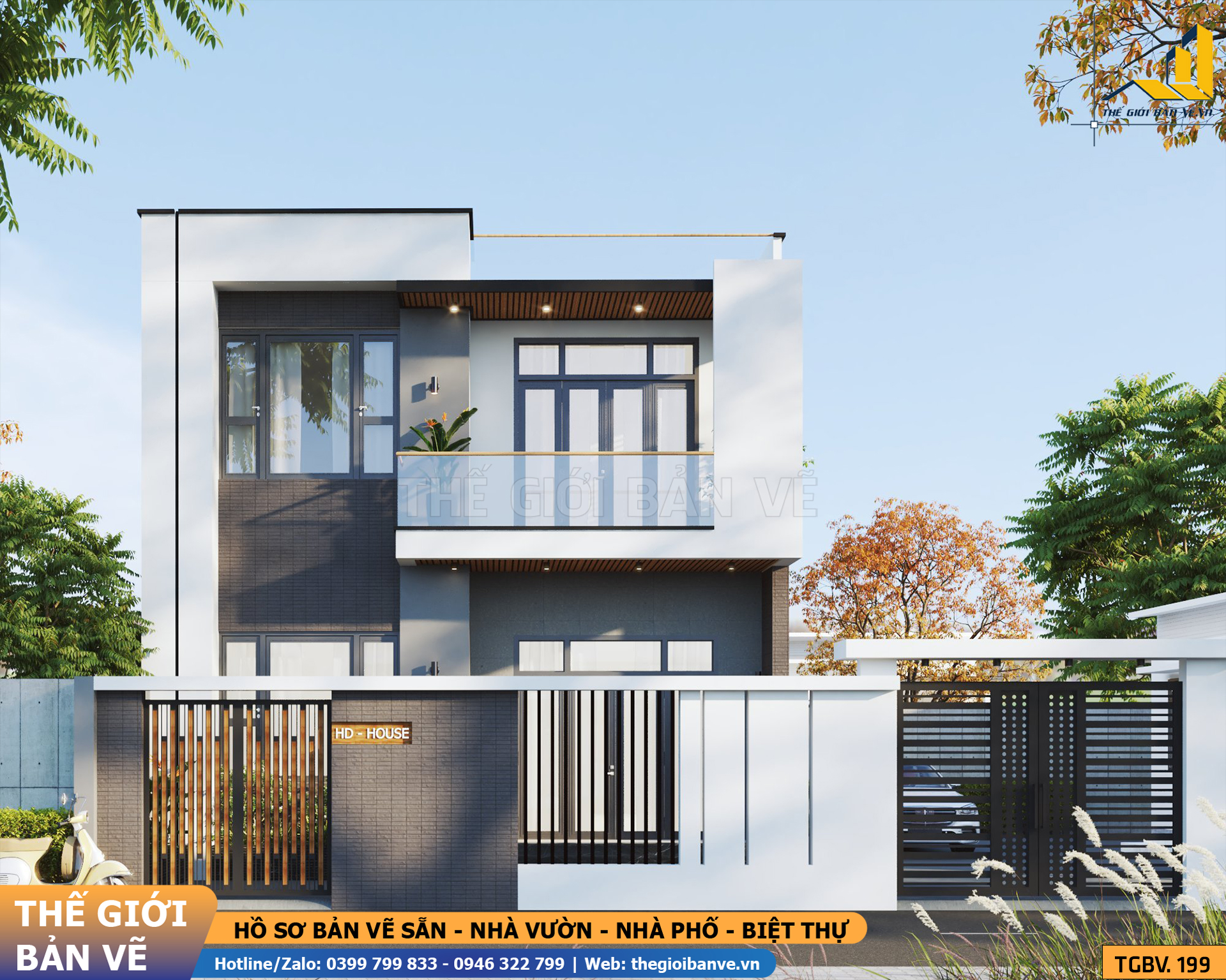 Biệt Thự Mái Bằng Hiện Đại 8.4x11.2m – 4 Phòng Ngủ | TGBV.1199