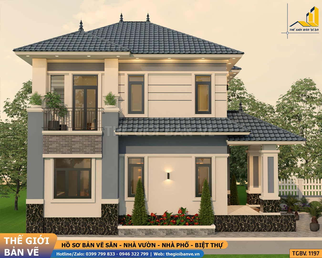 Biệt Thự 2 Tầng Mái Nhật 8.1x11.8m – 3 Phòng Ngủ | TGBV.1197