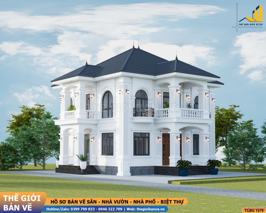 Biệt Thự Mái Nhật 2 Tầng 11.5 x 8.3m Tân Cổ Điển  – 4 Phòng Ngủ | TGBV.1379