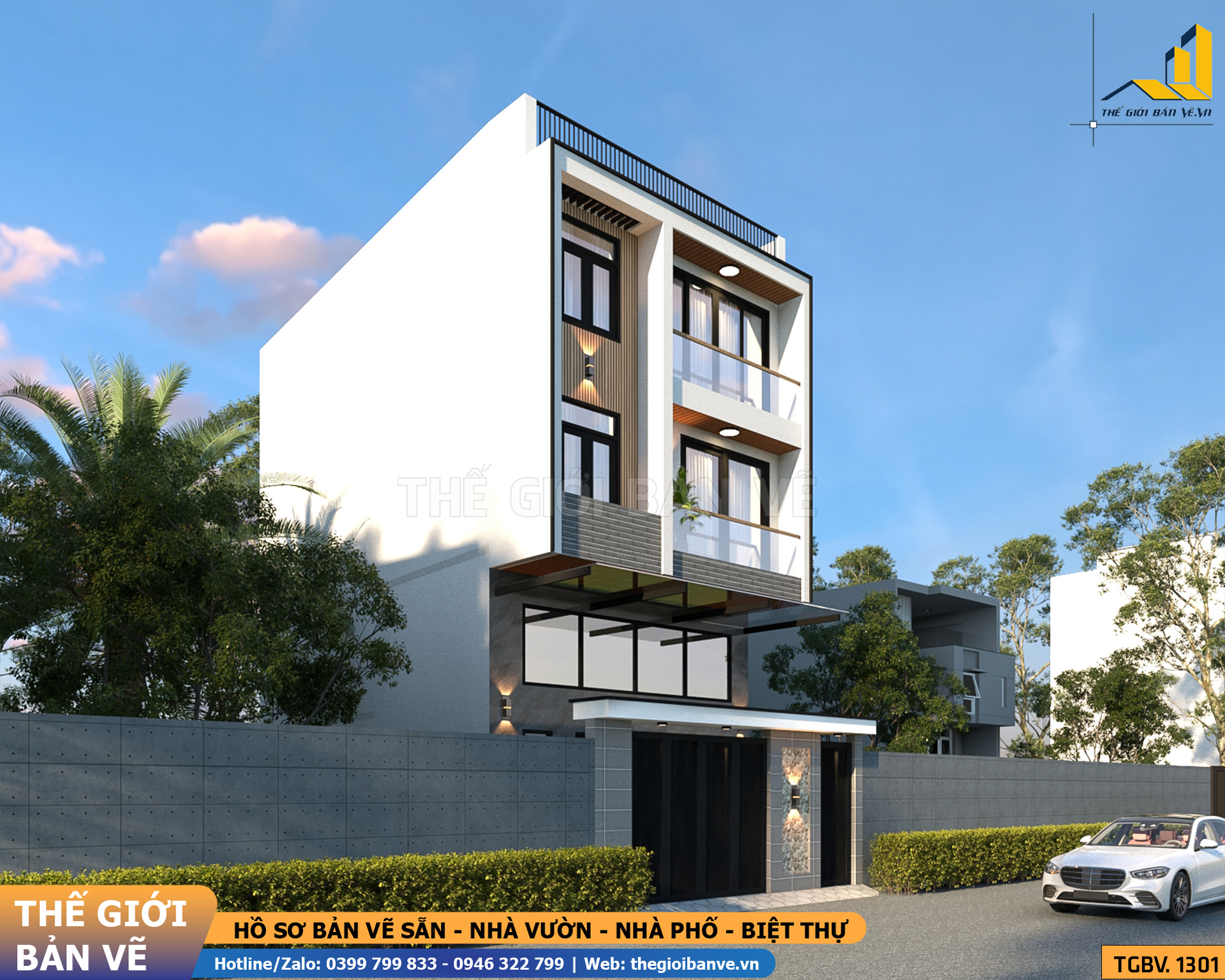 Biệt Thự Hai Tầng Mái Bằng Hiện Đại 6.4x11.6m | TGBV.1301