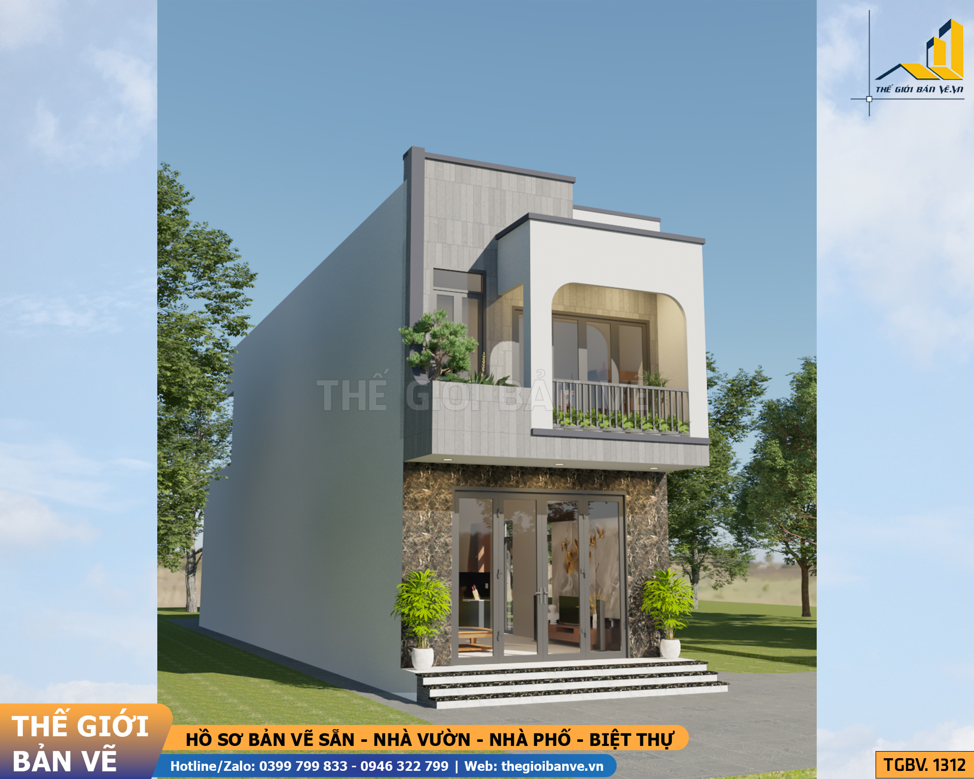 Biệt Thự 2 Tầng Mái Bằng Hiện Đại 5.4x21m - 4 Phòng Ngủ | TGBV.1312