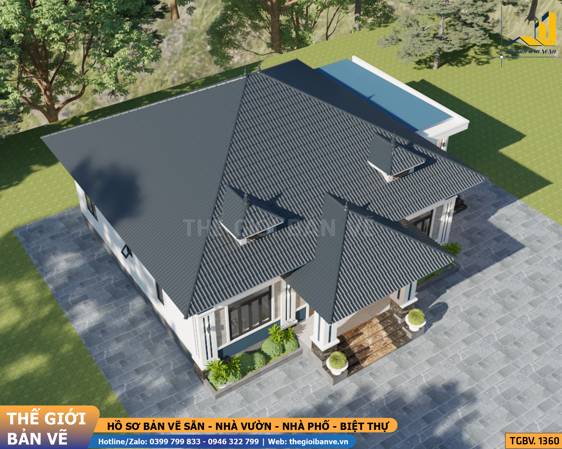 Nhà Vườn Mái Nhật 17.4x12.7m - 4 Phòng Ngủ | TGBV.1360