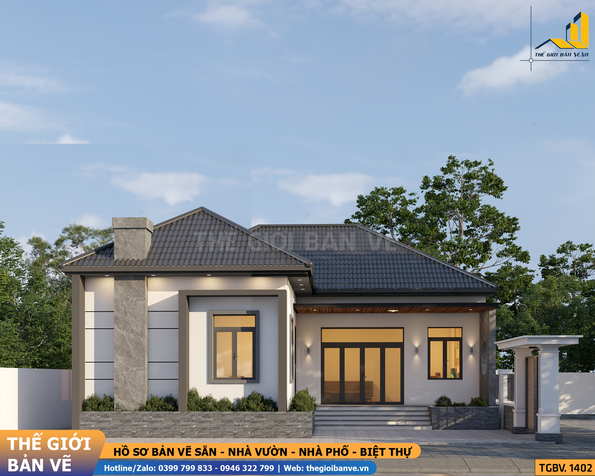 Nhà Vườn Mái Nhật 12.9x15m - 4 Phòng Ngủ | TGBV.1402