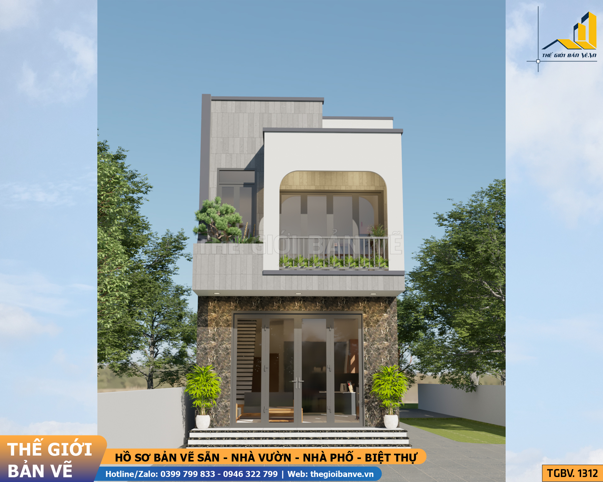 Biệt Thự 2 Tầng Mái Bằng Hiện Đại 5.4x21m - 4 Phòng Ngủ | TGBV.1312