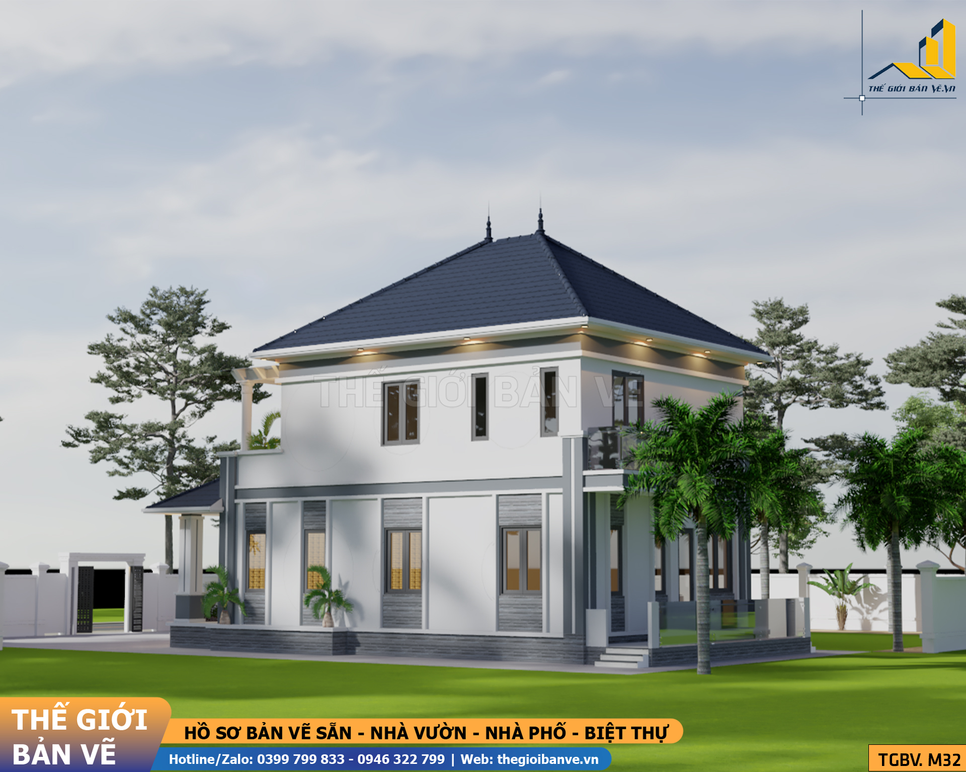 Biệt Thự Mái Nhật 2 Tầng 8.5x12.5m - 4 Phòng Ngủ | TGBV.M32