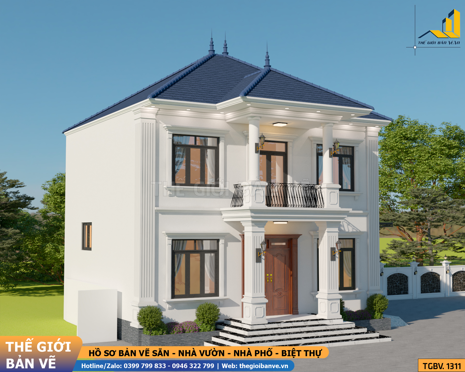 Biệt Thự Mái Nhật 2 Tầng Hiện Đại 12.1x10.3m – 3 Phòng Ngủ | TGBV.1311