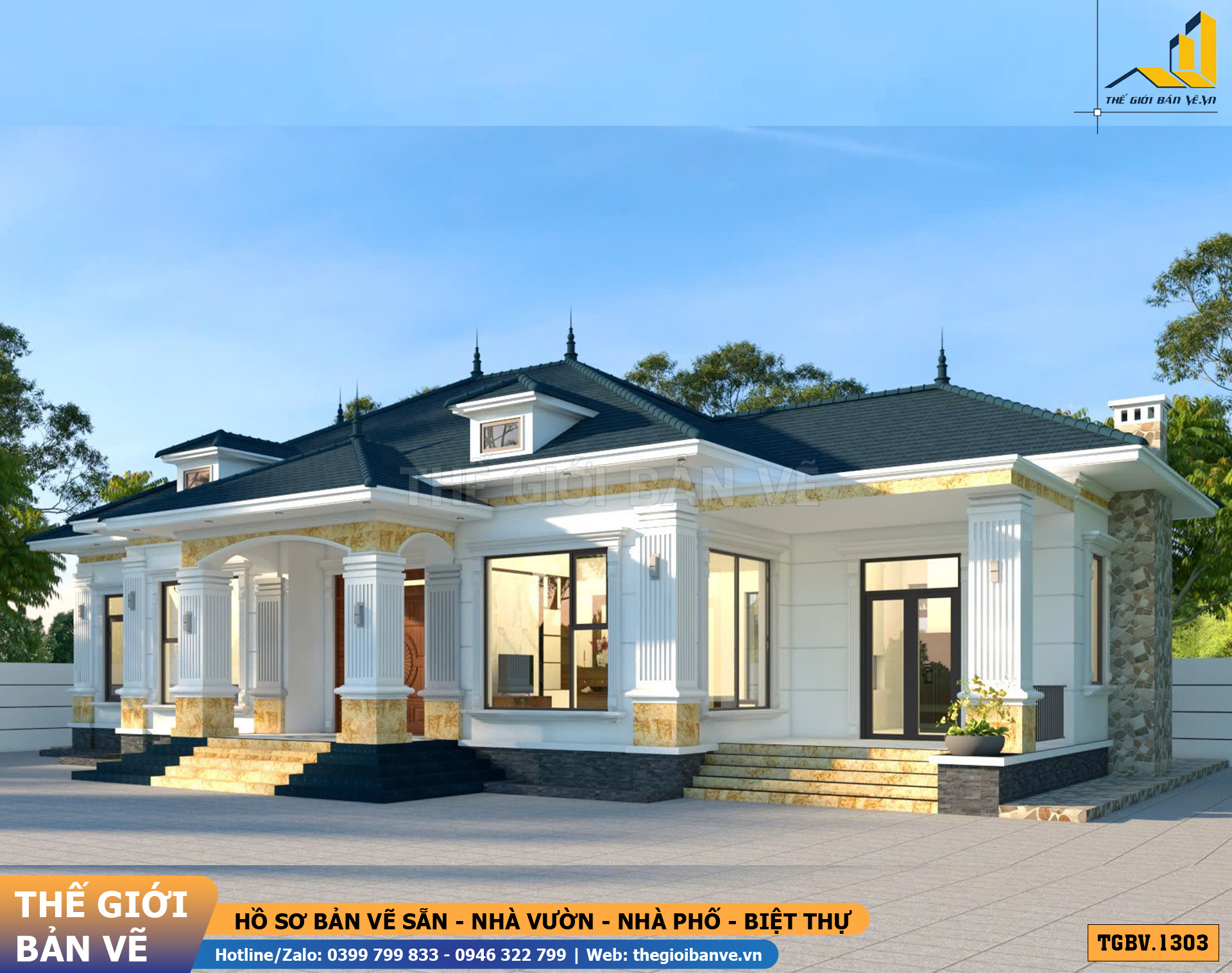 Nhà Vườn Mái Nhật 21.2x11.2m – 4 Phòng Ngủ Hiện Đại | TGBV.1303