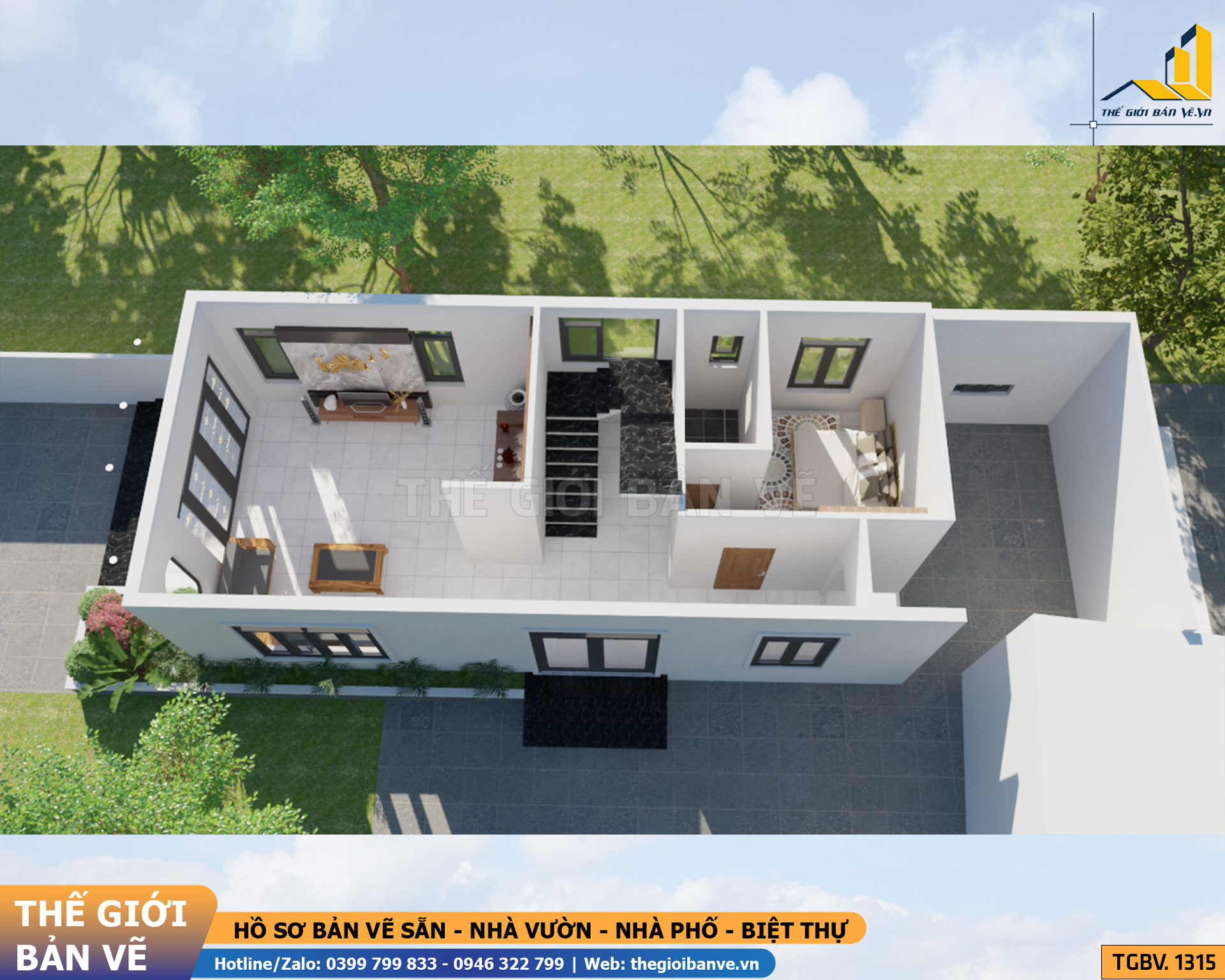 Biệt Thự 2 Tầng Mái Bằng Hiện Đại 6x19.9m - 4 Phòng Ngủ | TGBV.1315