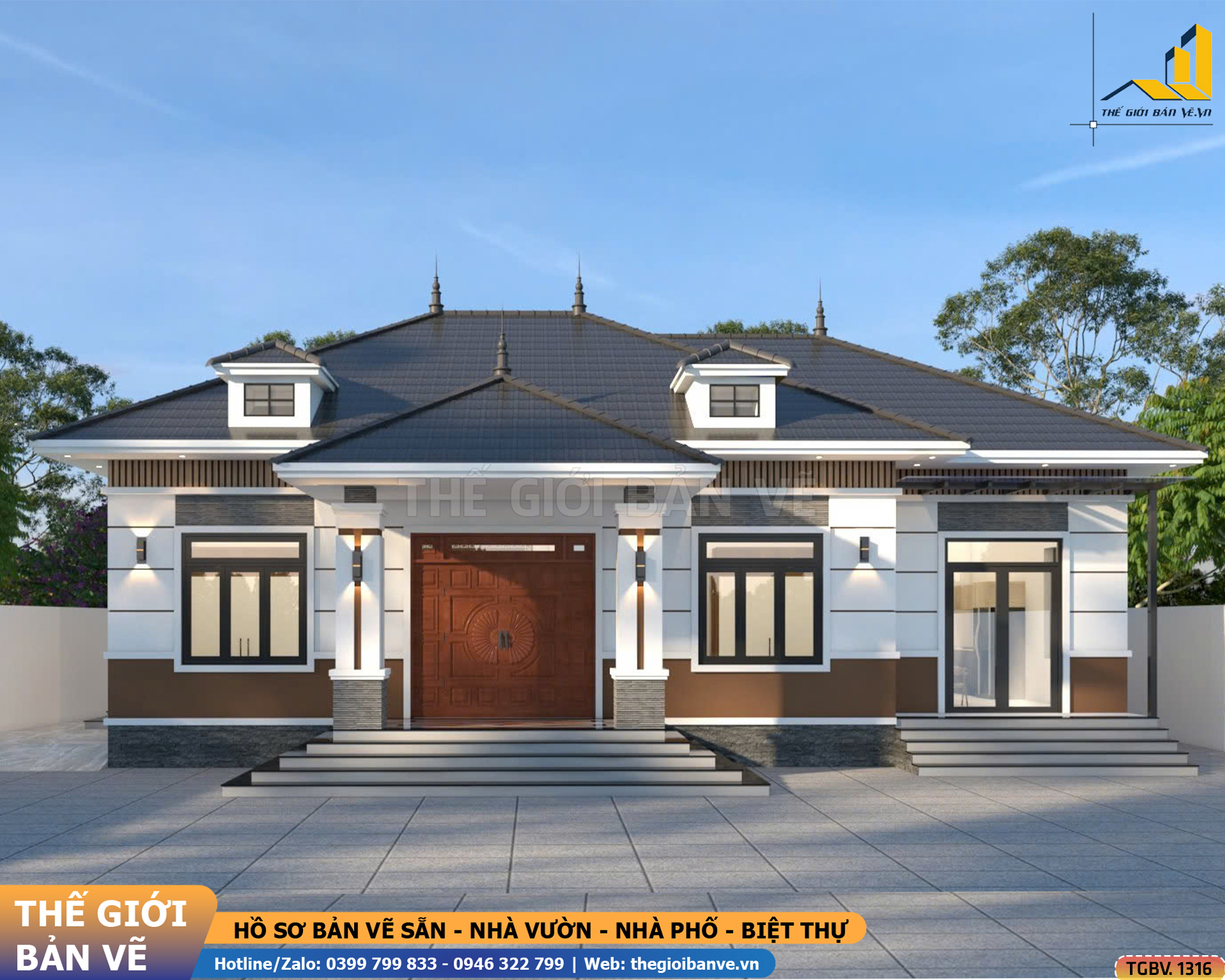 Nhà vườn Mái Nhật 15.9x12.9m – 4 Phòng Ngủ Hiện Đại | TGBV.1316